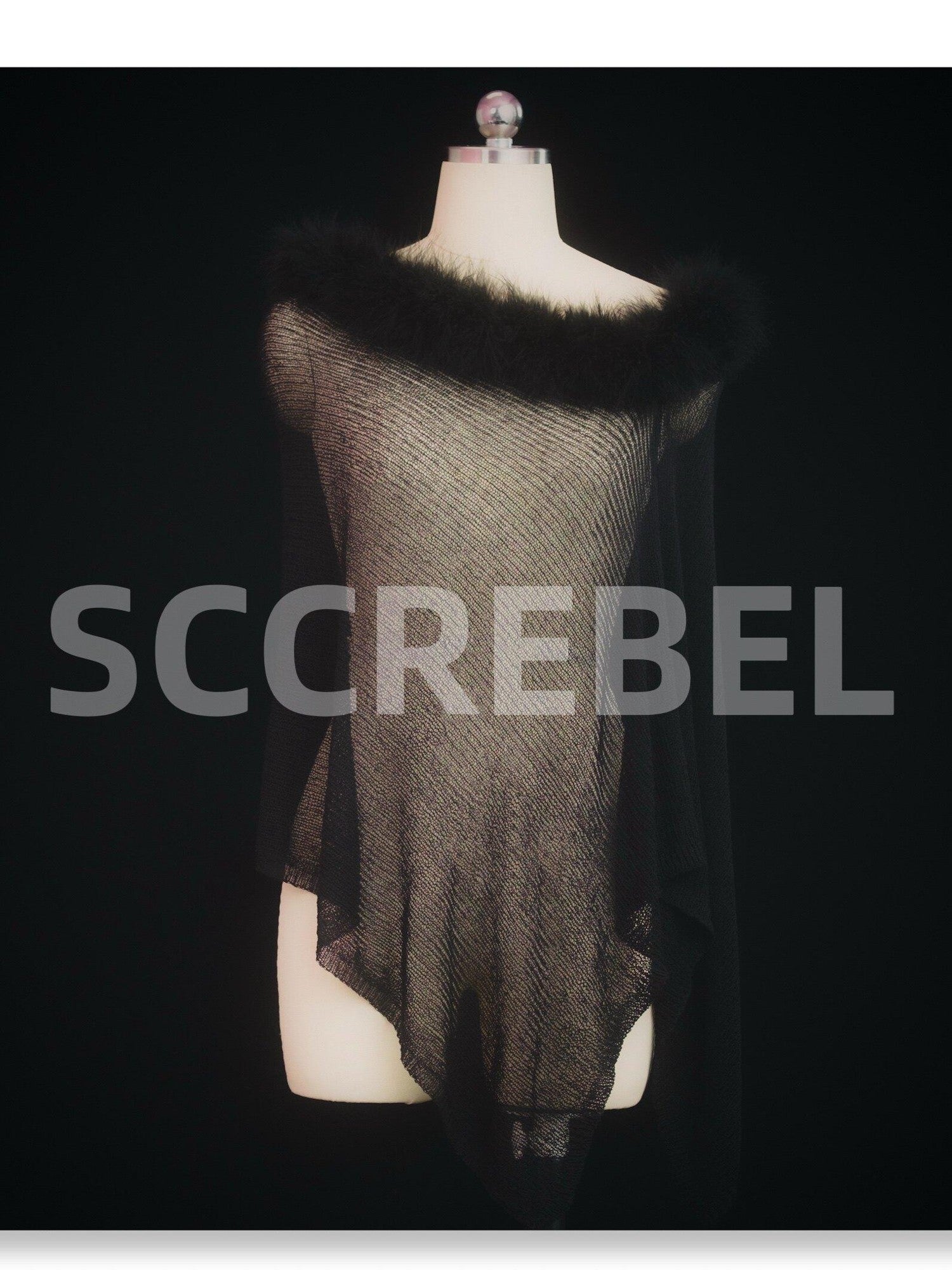 SCCREBEL East Asian Off Shoulder Open Knit Plush Cape Women's Polyester Tube Tops