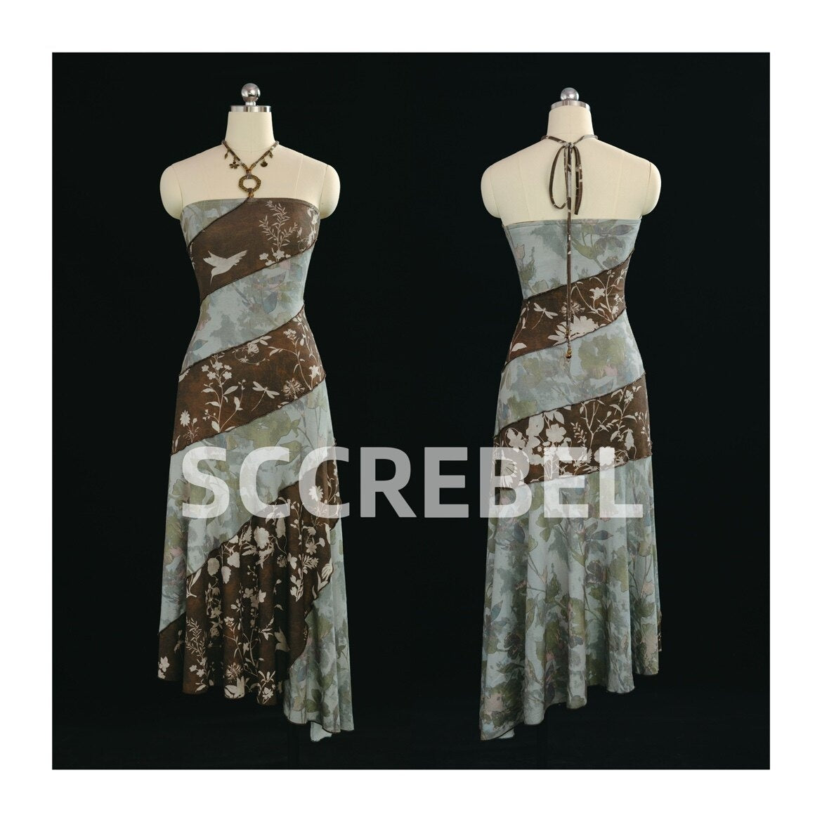 SCCREBEL_Emerald_Vintage_Print_Irregular_Splice_Women's_Spandex_Halter_Midi_Dresses_846163170099_MISSTT