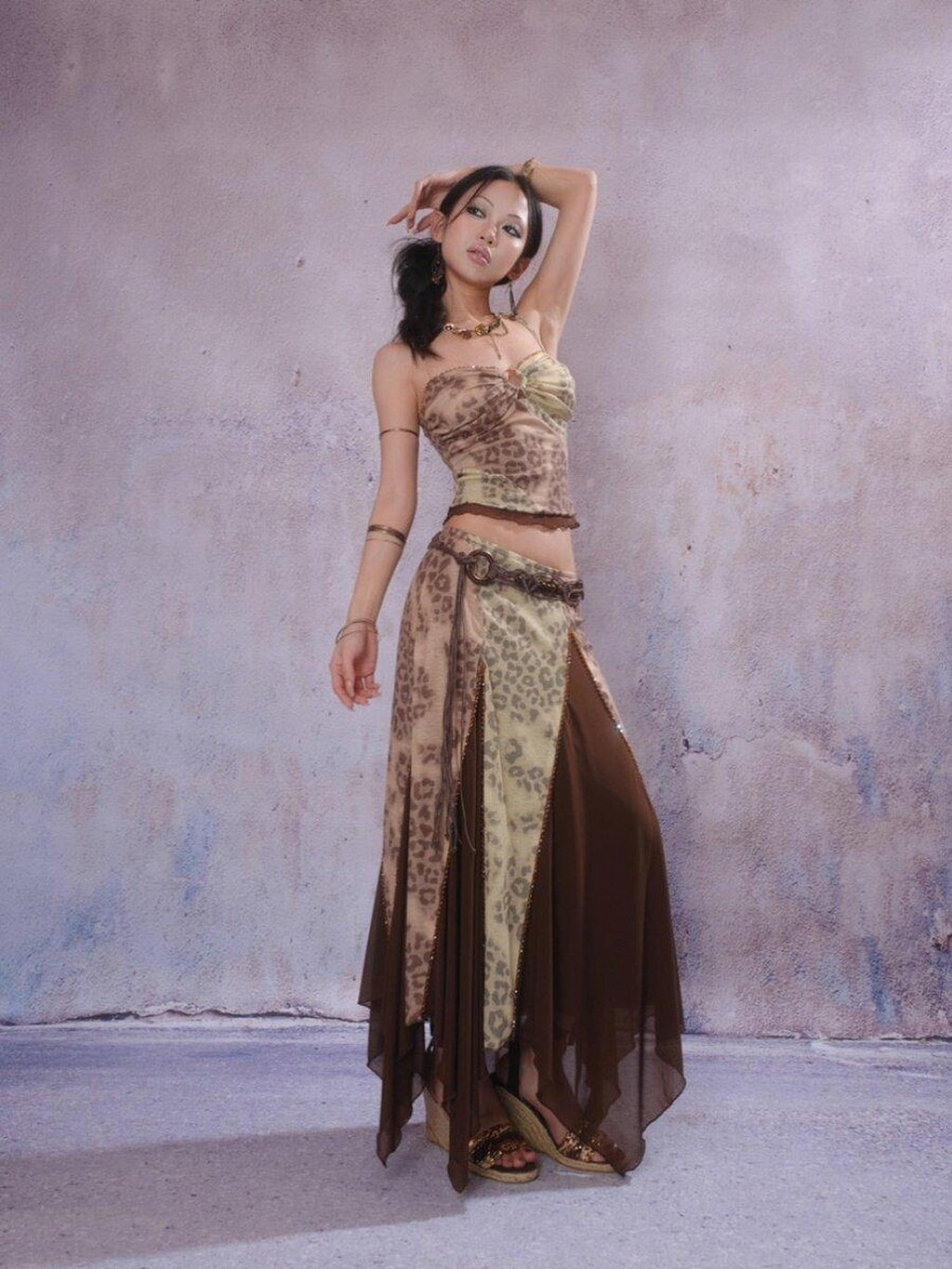 SCCREBEL Exotic Leopard Print Hand Beaded Vintage Longline Women's Camisoles