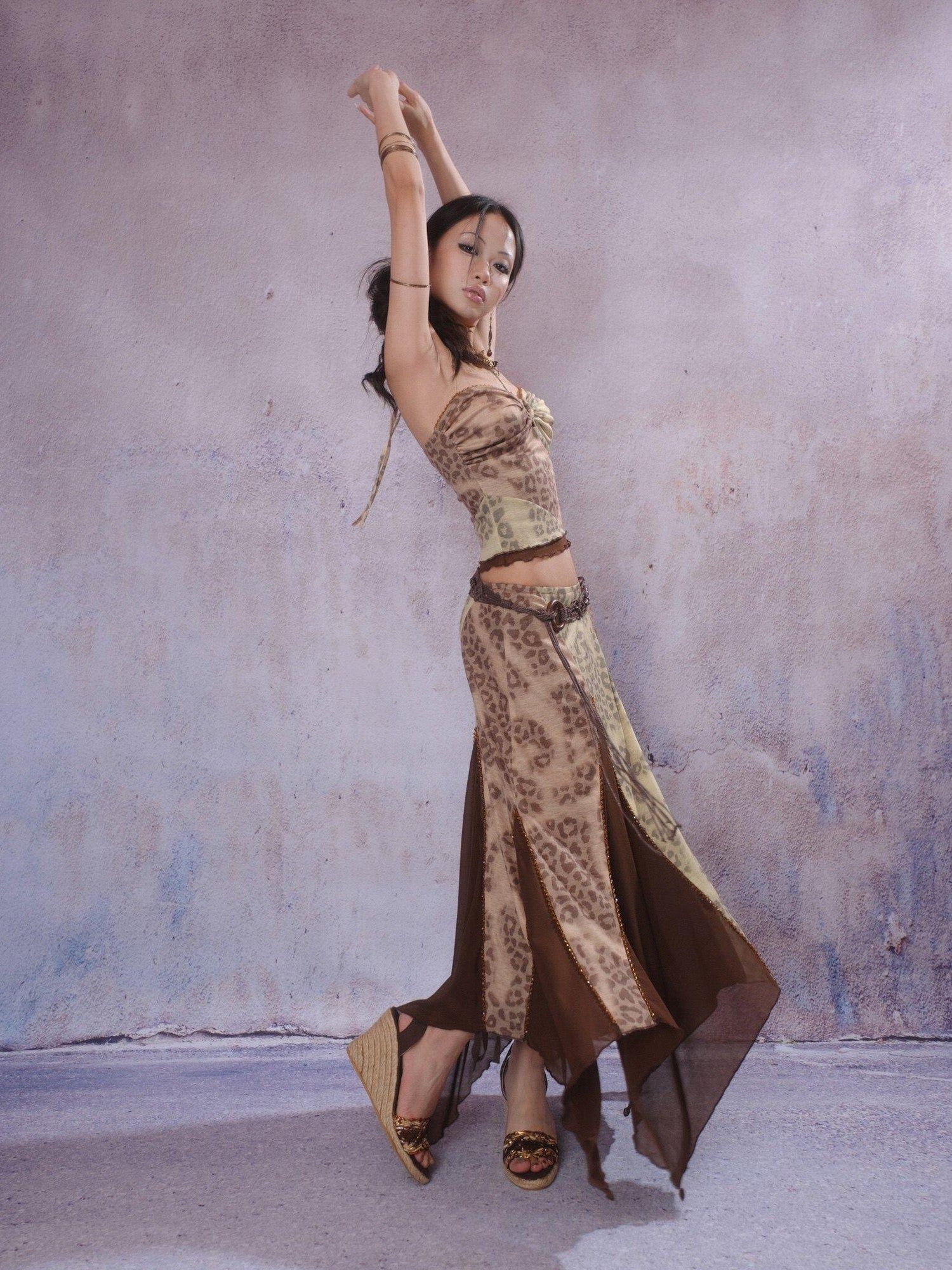 SCCREBEL Exotic Leopard Print Hand Beaded Vintage Longline Women's Camisoles