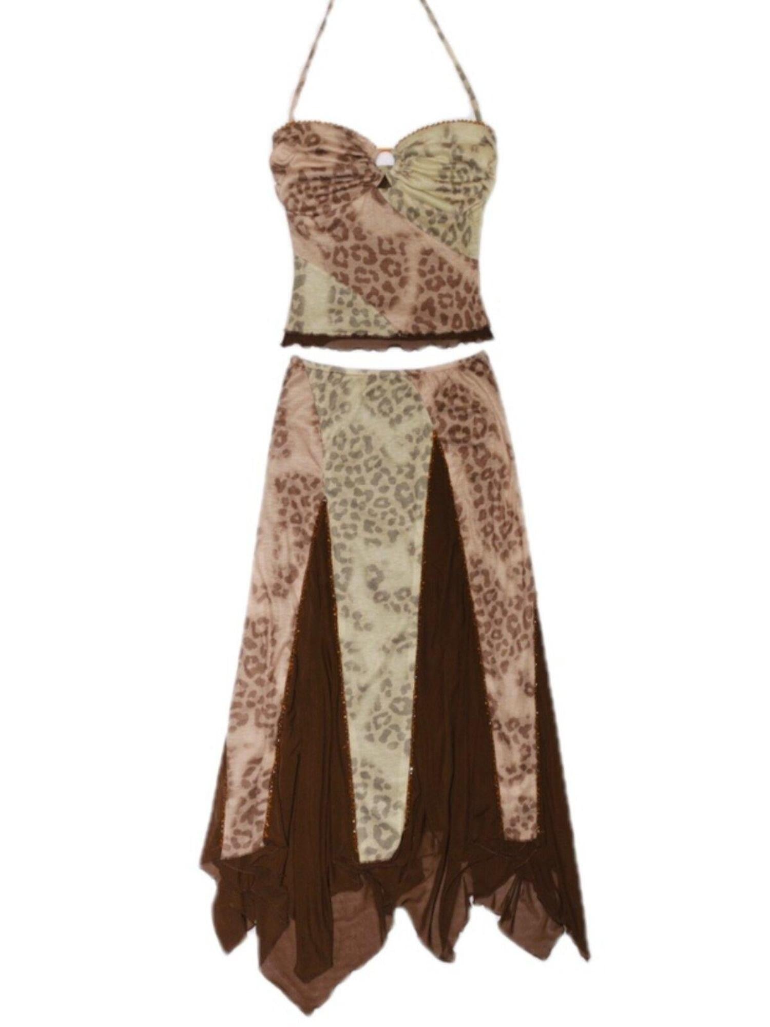 SCCREBEL Exotic Leopard Print Hand Beaded Vintage Longline Women's Camisoles