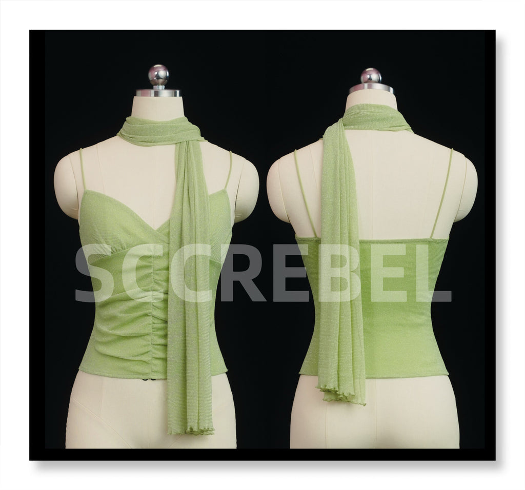 SCCREBEL_Fruit_Green_Shimmer_Ruched_Backless_Mesh_V-neck_Women's_Knit_Spandex_Camisoles_980911398702_MISSTT