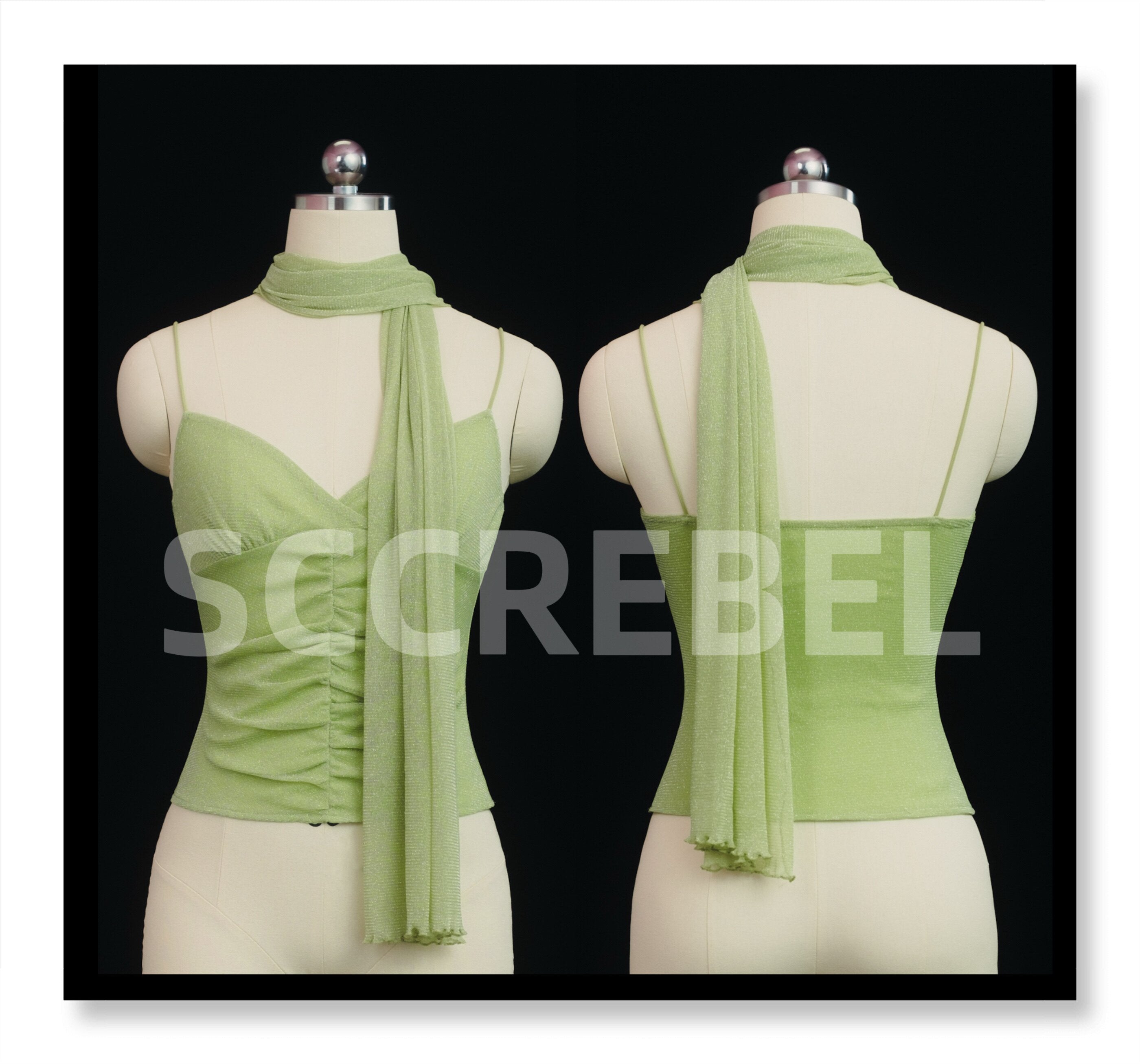 SCCREBEL_Fruit_Green_Shimmer_Ruched_Backless_Mesh_V-neck_Women's_Knit_Spandex_Camisoles_980911398702_MISSTT