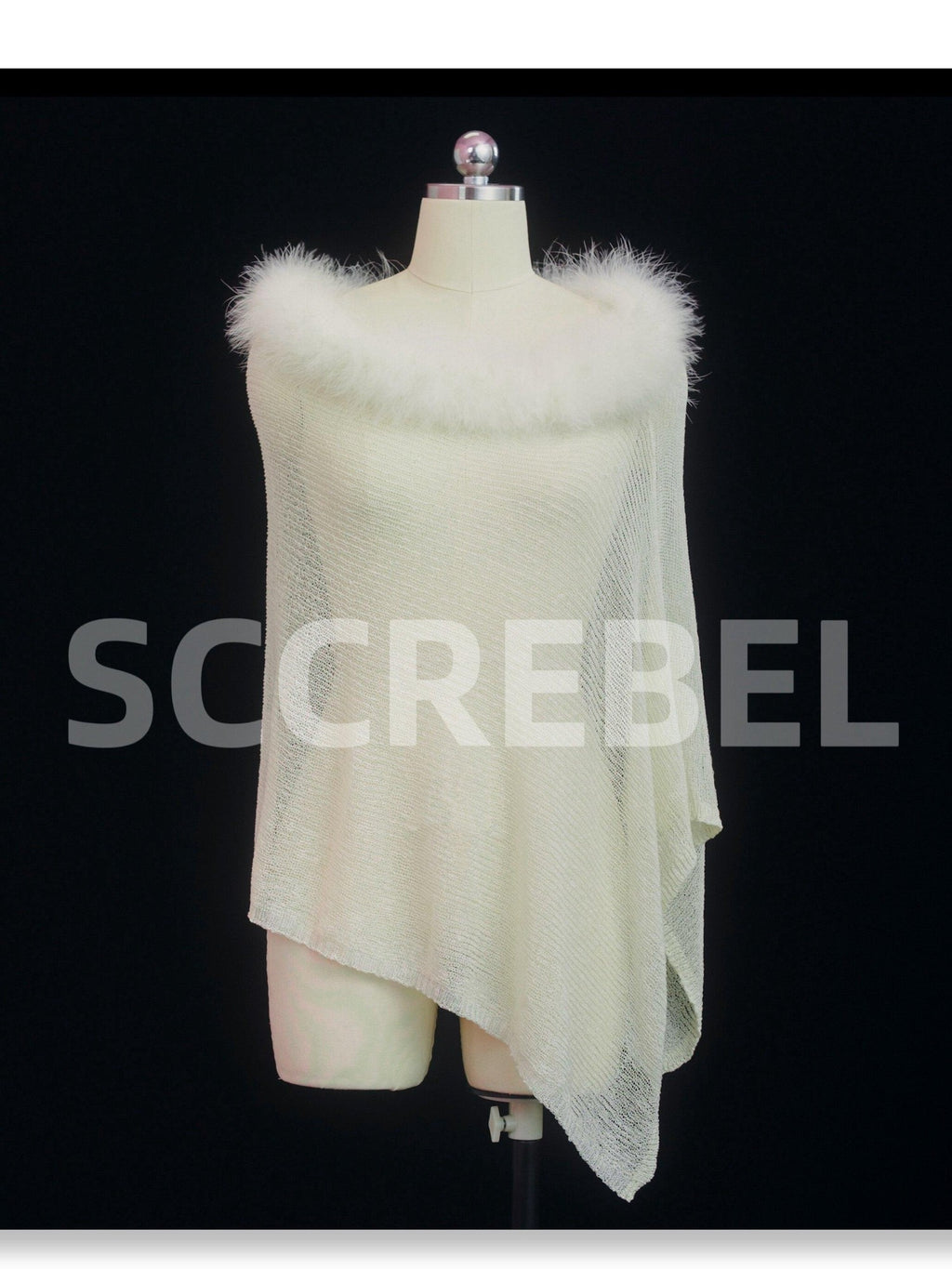 SCCREBEL Ivory Vintage East Asian Openwork Plush Knit Off Shoulder Women's Tube Tops