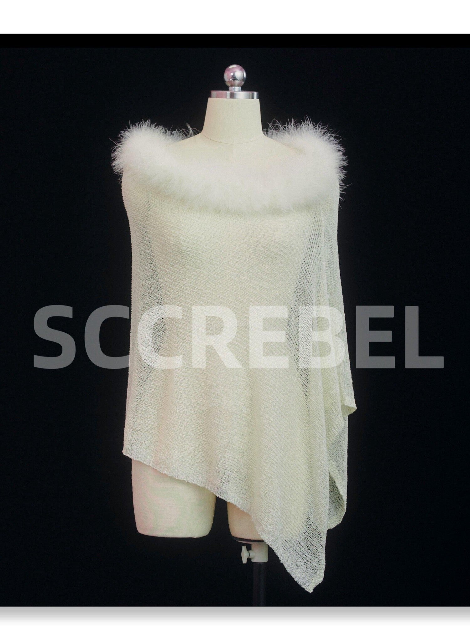 SCCREBEL Ivory Vintage East Asian Openwork Plush Knit Off Shoulder Women's Tube Tops
