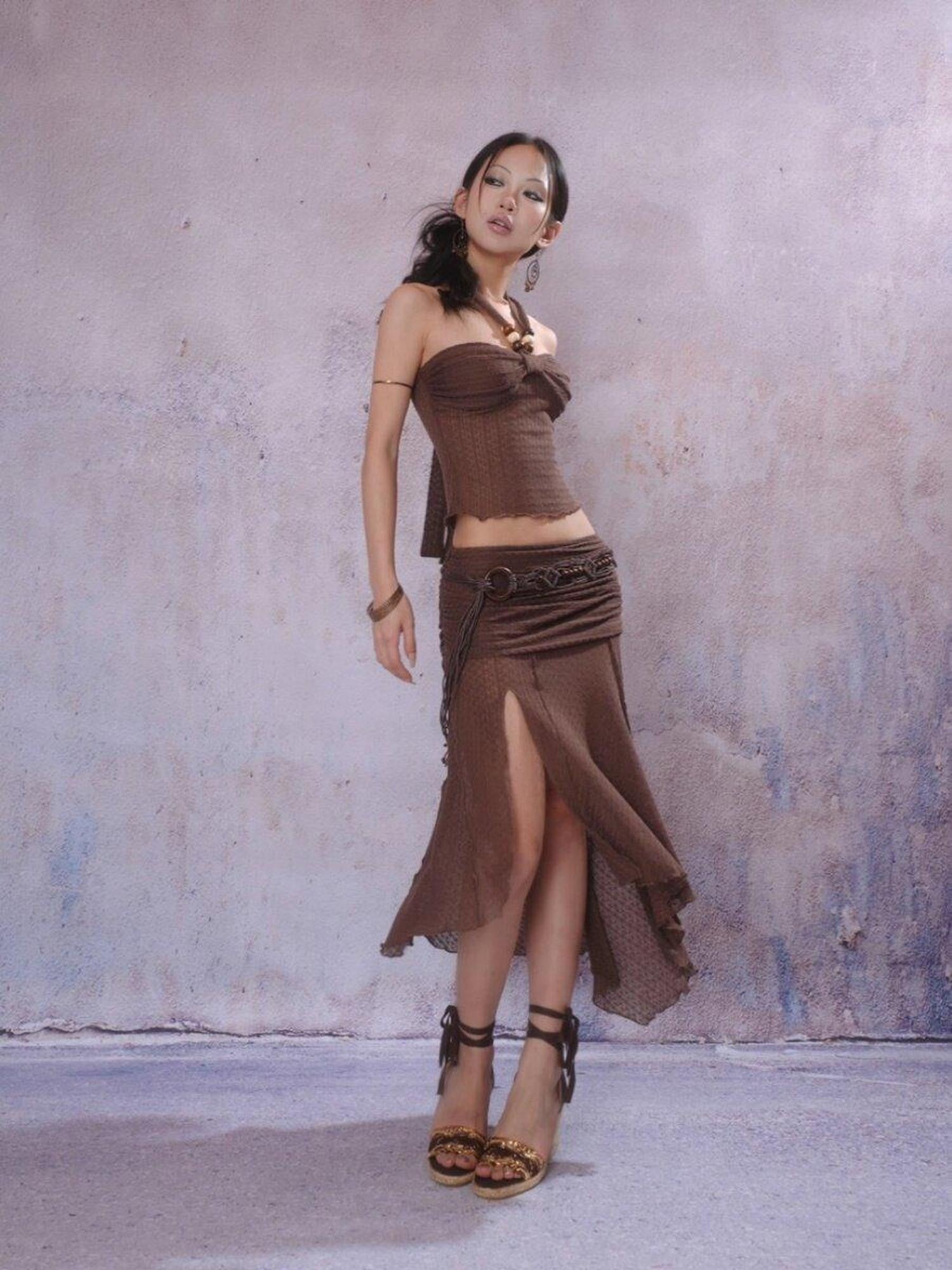 SCCREBEL Knitted Openwork Beaded Halter Tribal Women's Knit Camisoles
