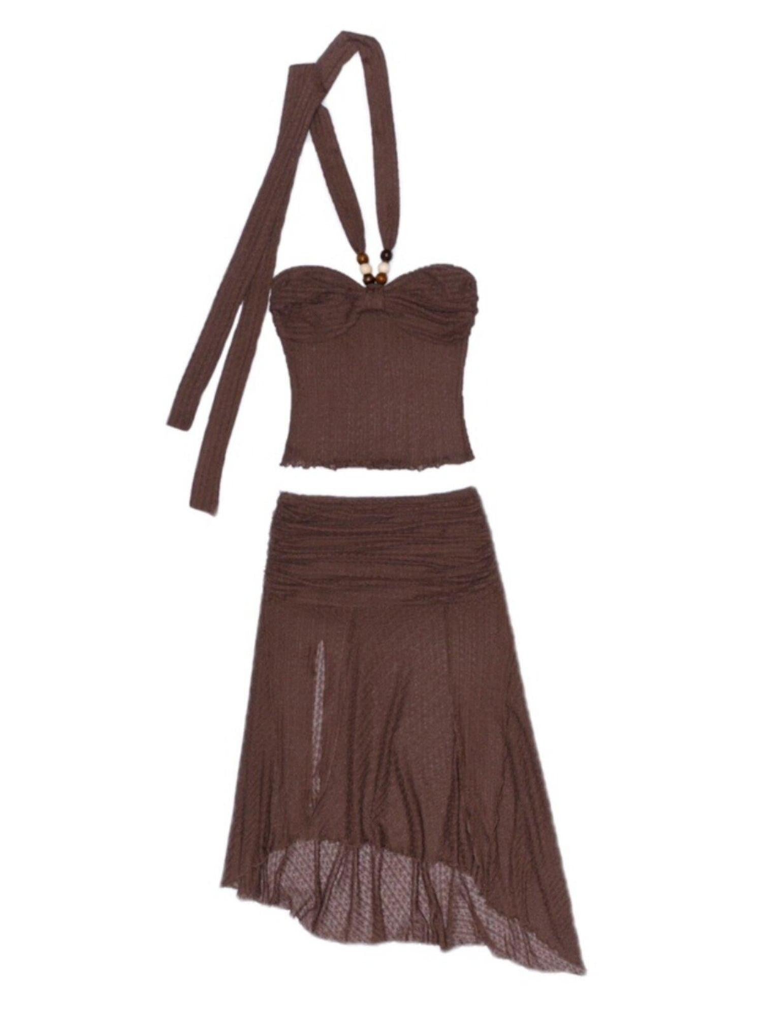 SCCREBEL Knitted Openwork Beaded Halter Tribal Women's Knit Camisoles