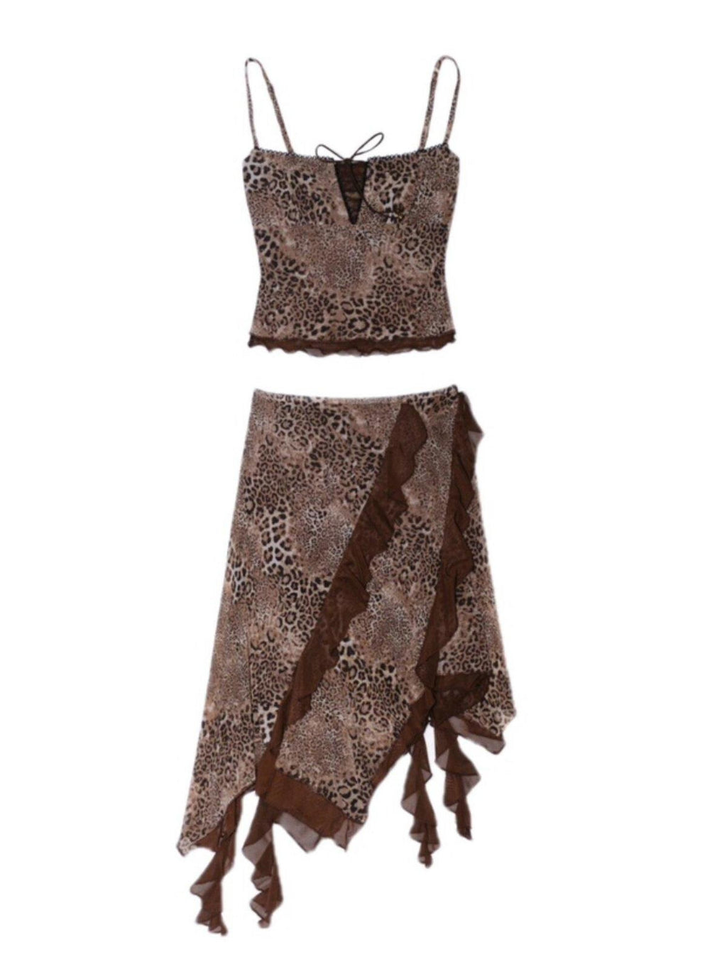 SCCREBEL Leopard Print Irregular Patchwork Asymmetric Panel Women's Camisoles