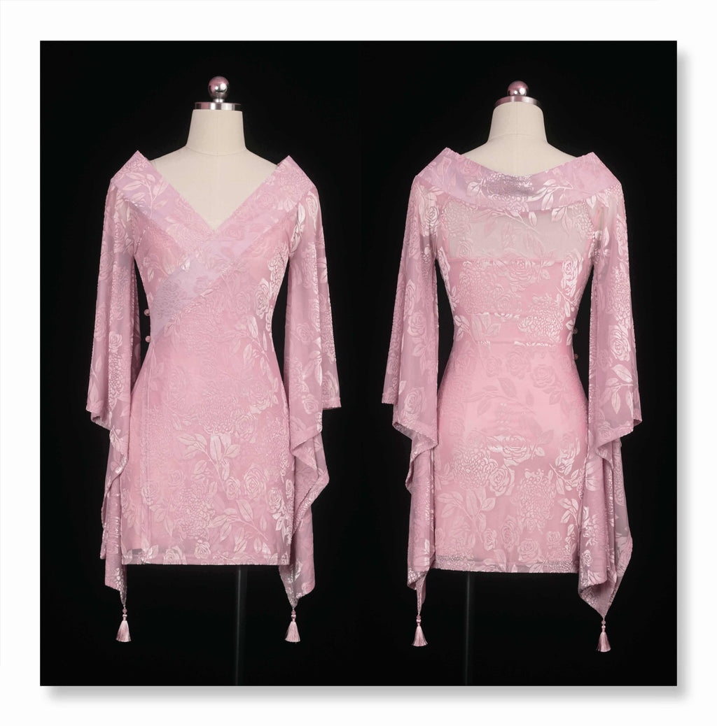 SCCREBEL_Light_Pink_Rose_Crossover_Neck_Puff_Sleeve_Women's_Off-shoulder_Mini_Dresses_1047670997064_MISSTT