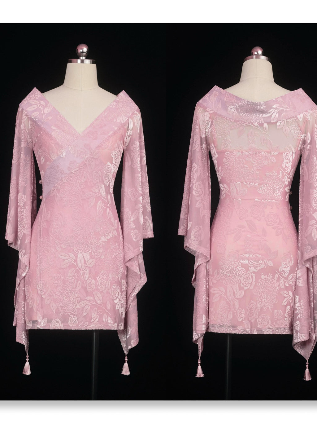 SCCREBEL Light Pink Rose Crossover Neck Puff Sleeve Women's Off-shoulder Mini Dresses