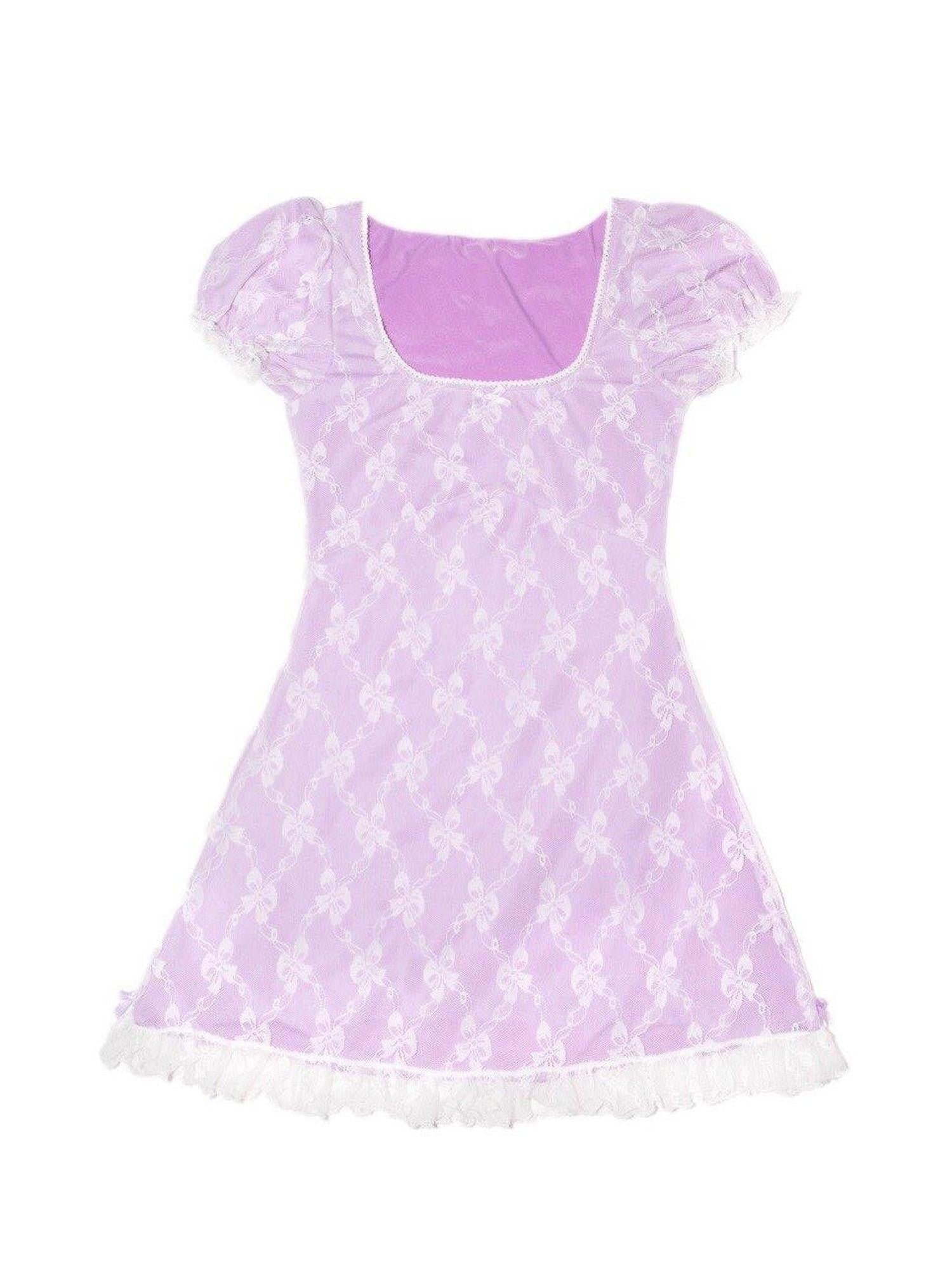 SCCREBEL Lilac Puff Sleeve U Neck Lace Women's Spandex Casual Midi Dresses