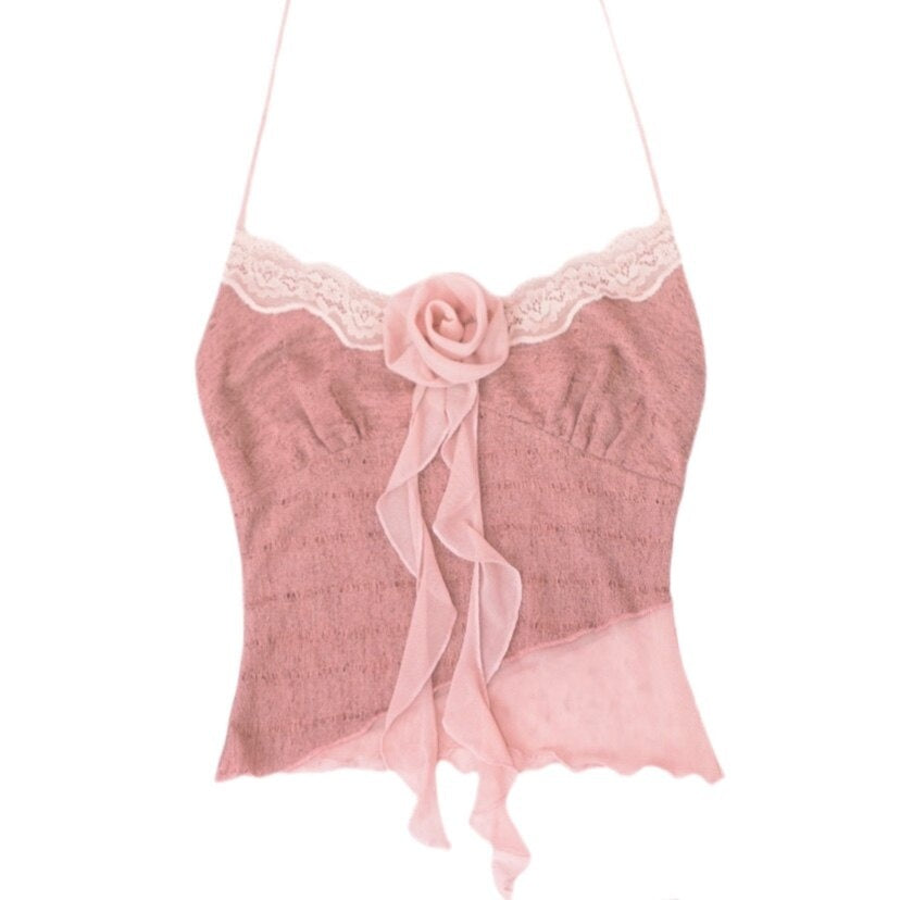 SCCREBEL_Lotus_Pink_Handmade_Rose_Hollow_Knit_Ballet_Women's_Polyester_Camisoles_715359531005_MISSTT