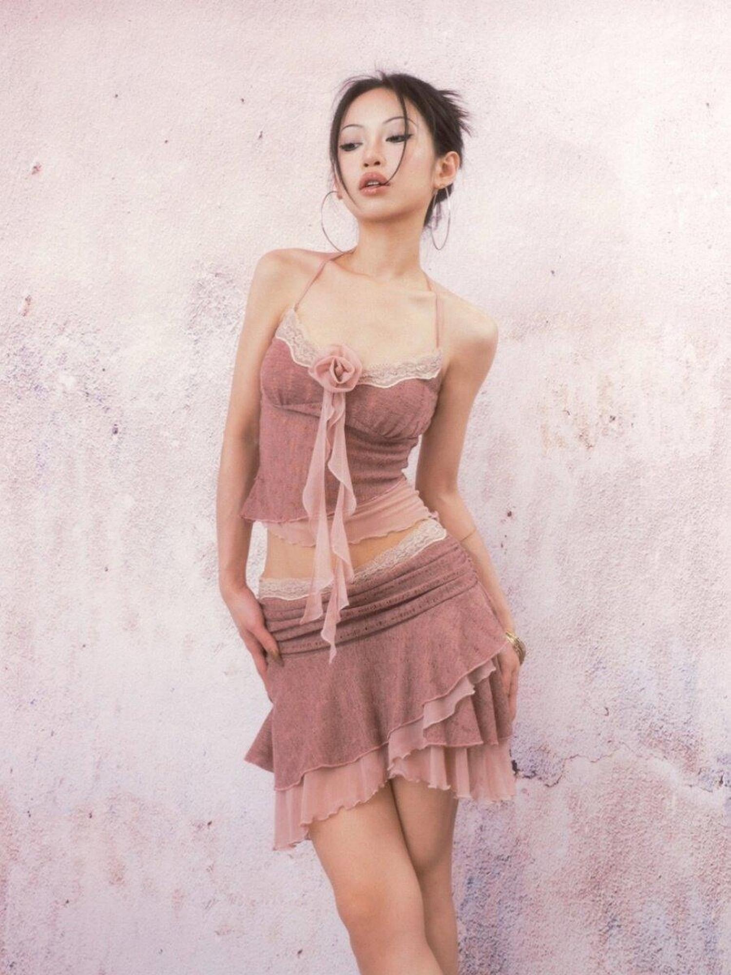 SCCREBEL Lotus Pink Handmade Rose Hollow Knit Ballet Women's Polyester Camisoles