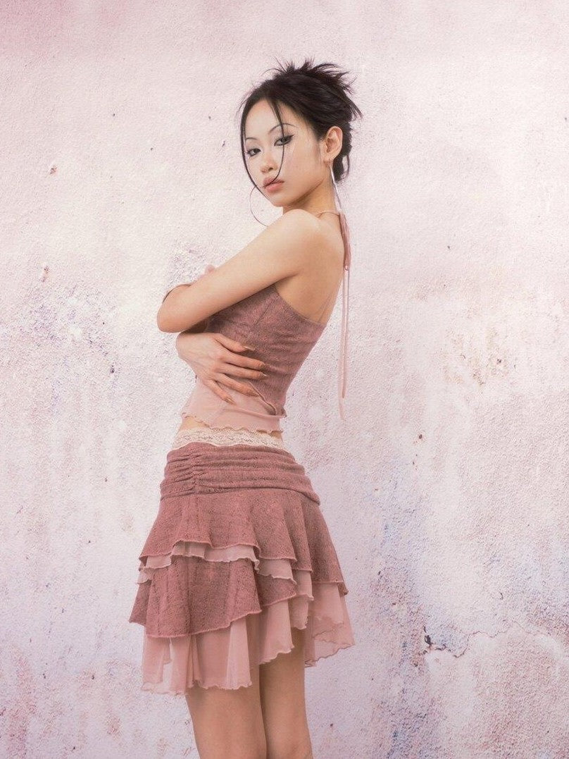 SCCREBEL Lotus Pink Handmade Rose Hollow Knit Ballet Women's Polyester Camisoles