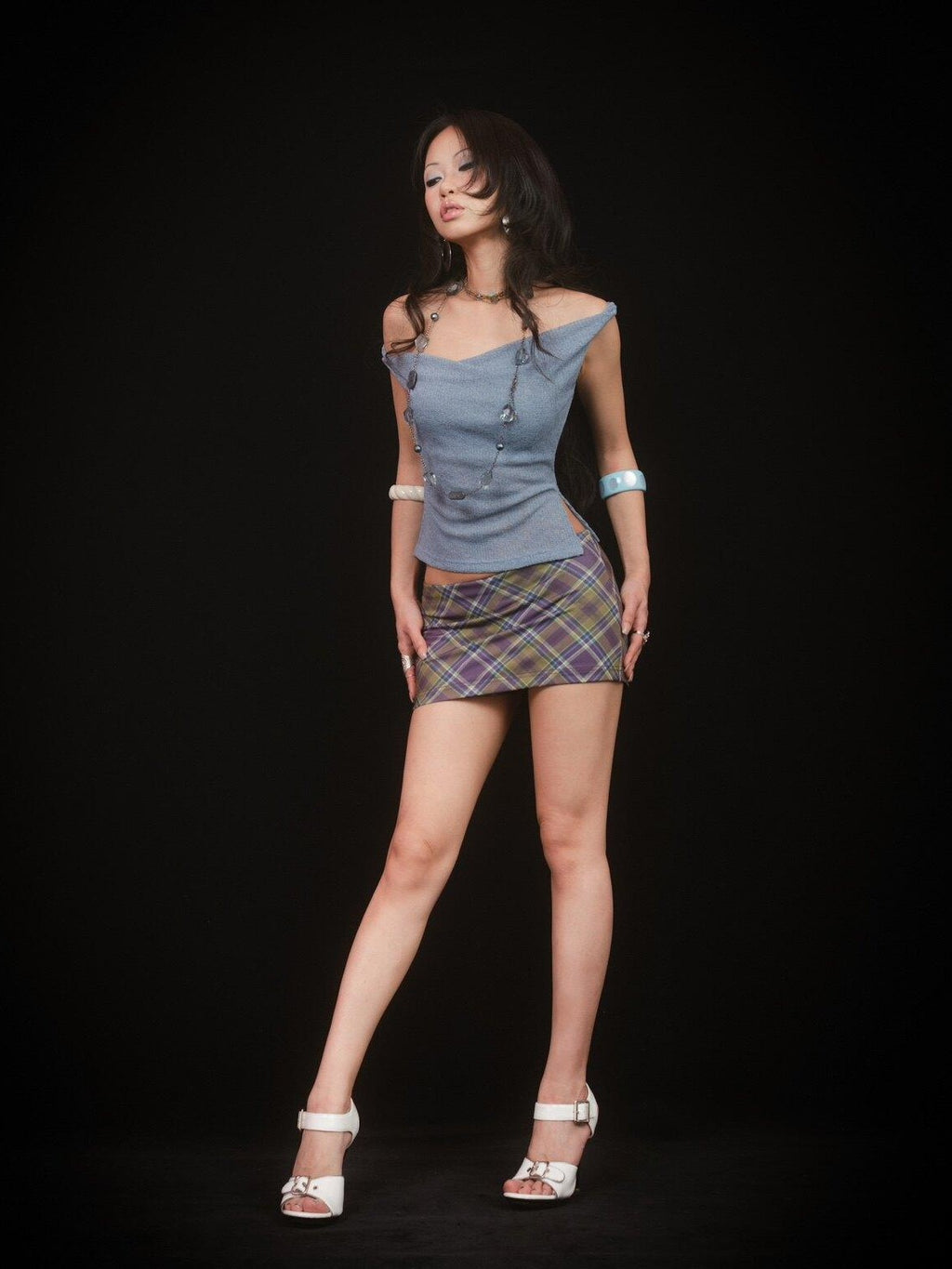 SCCREBEL Mist Blue Hippie Asymmetrical Tiered Ruffle Women's Matching Skirt Sets