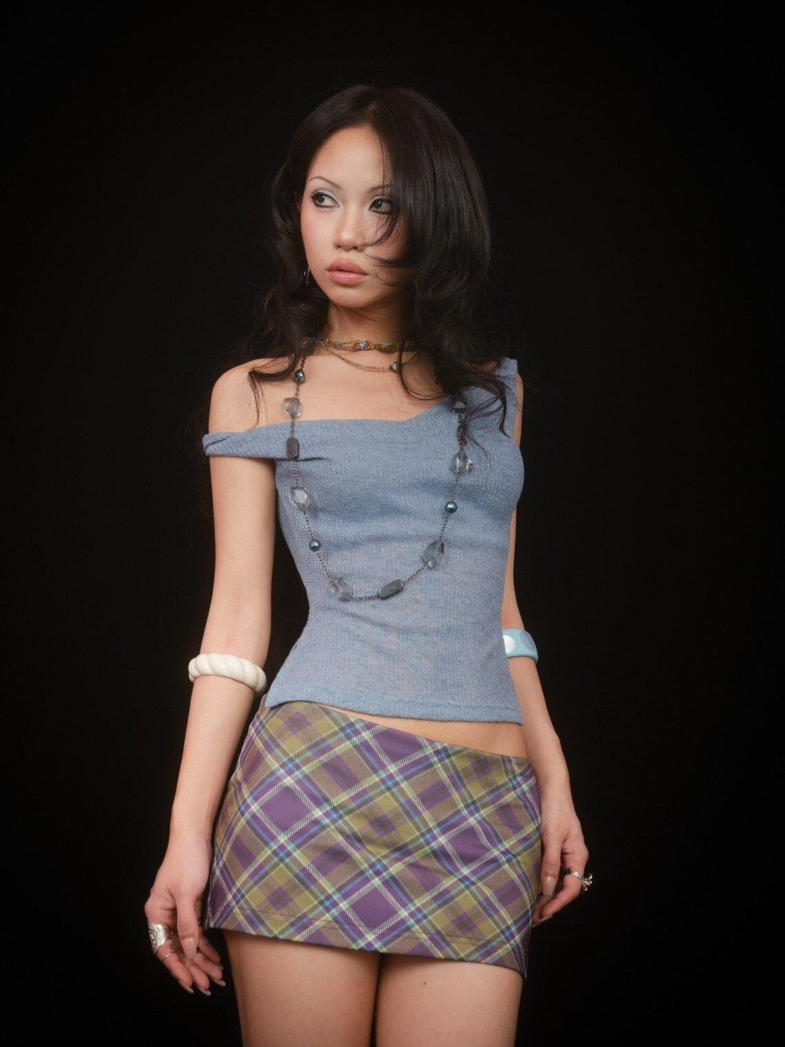 SCCREBEL Mist Blue Hippie Asymmetrical Tiered Ruffle Women's Matching Skirt Sets
