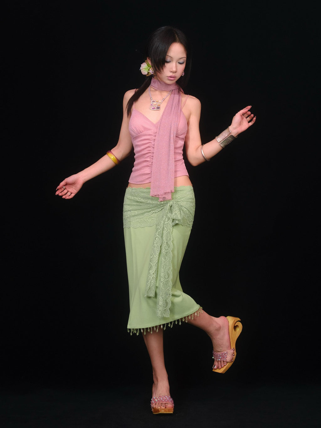 SCCREBEL Peach Pink Shimmer Ruched Open Back Women's Knitted Camisoles