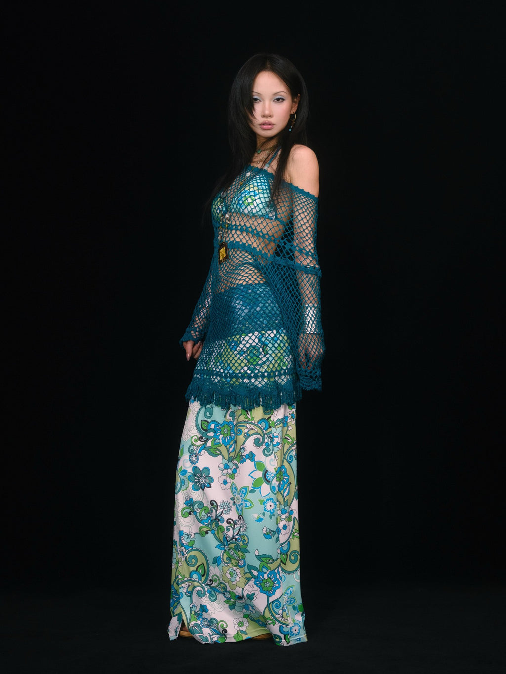 SCCREBEL Peacock Blue Hand Crochet Openwork Tassel Women's Cotton Casual Mini Dresses