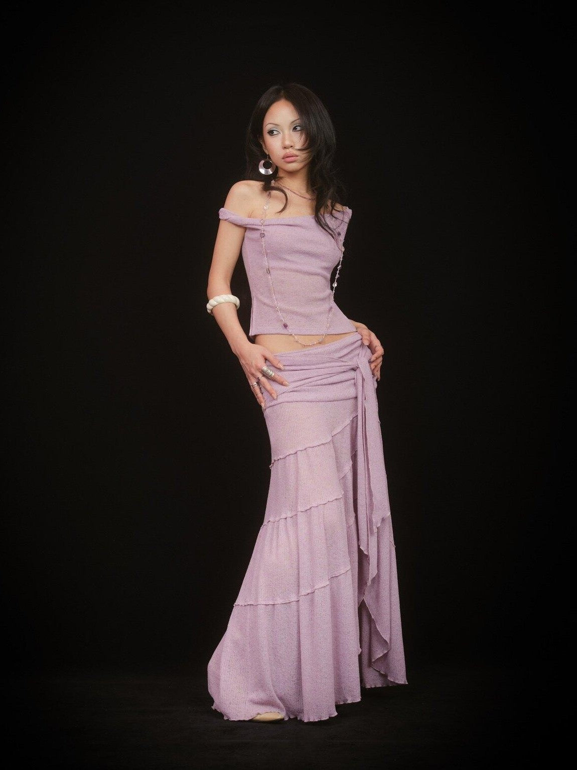 SCCREBEL Pink Purple Hippie Asymmetrical Tiered Women's Matching Skirt Sets