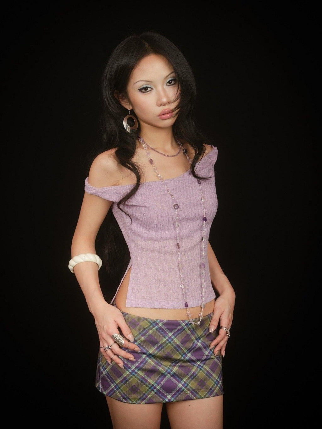 SCCREBEL Pink Purple Hippie Asymmetrical Tiered Women's Matching Skirt Sets