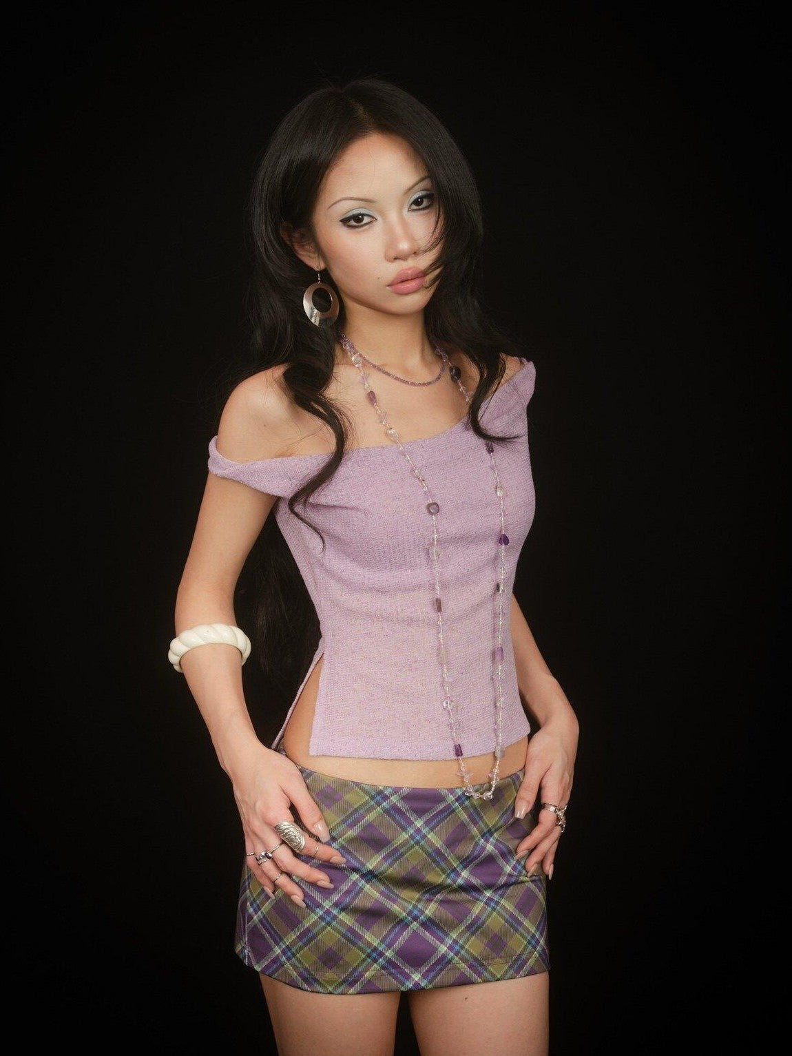 SCCREBEL Pink Purple Hippie Asymmetrical Tiered Women's Matching Skirt Sets