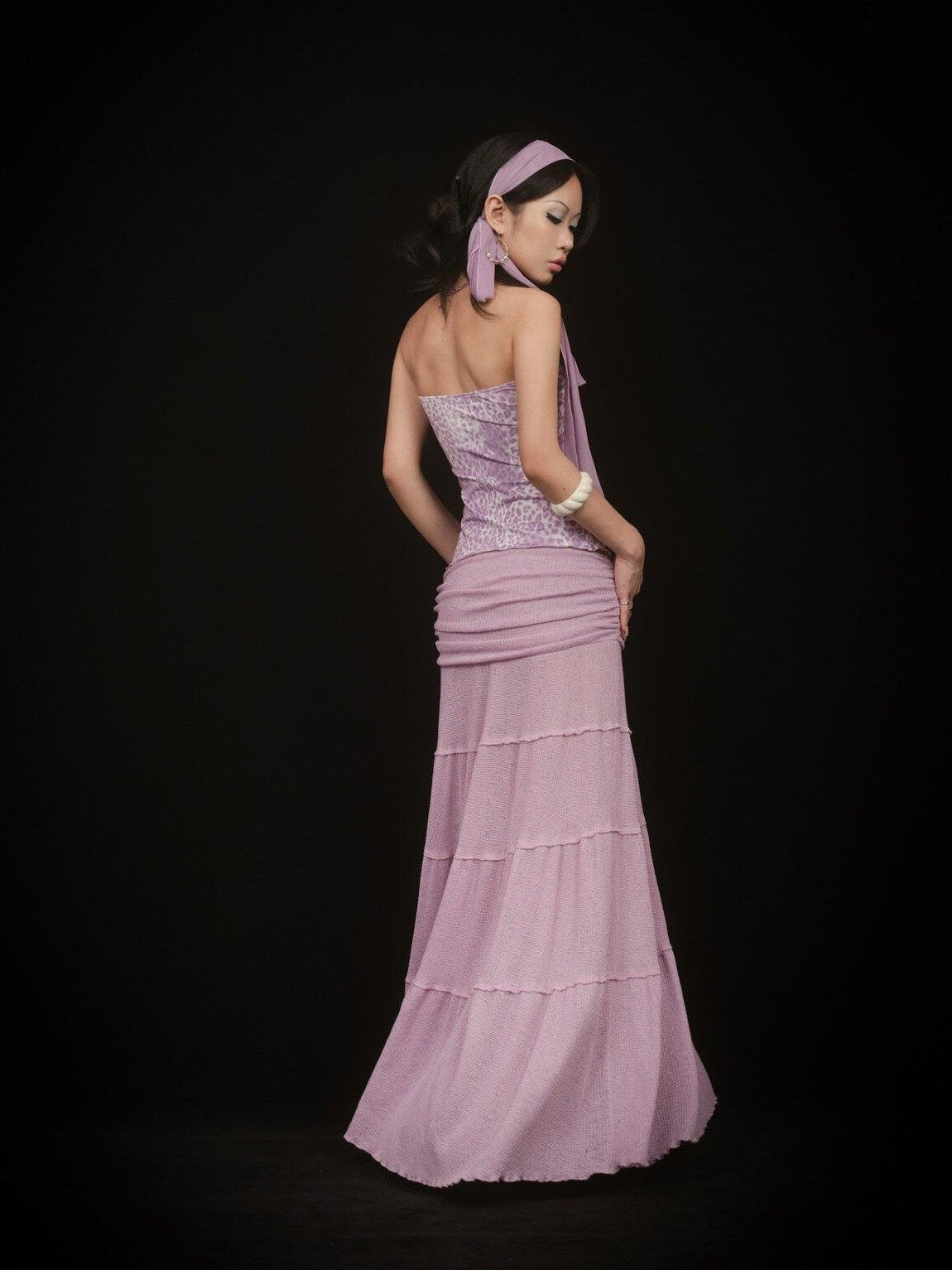 SCCREBEL Pink Purple Hippie Asymmetrical Tiered Women's Matching Skirt Sets