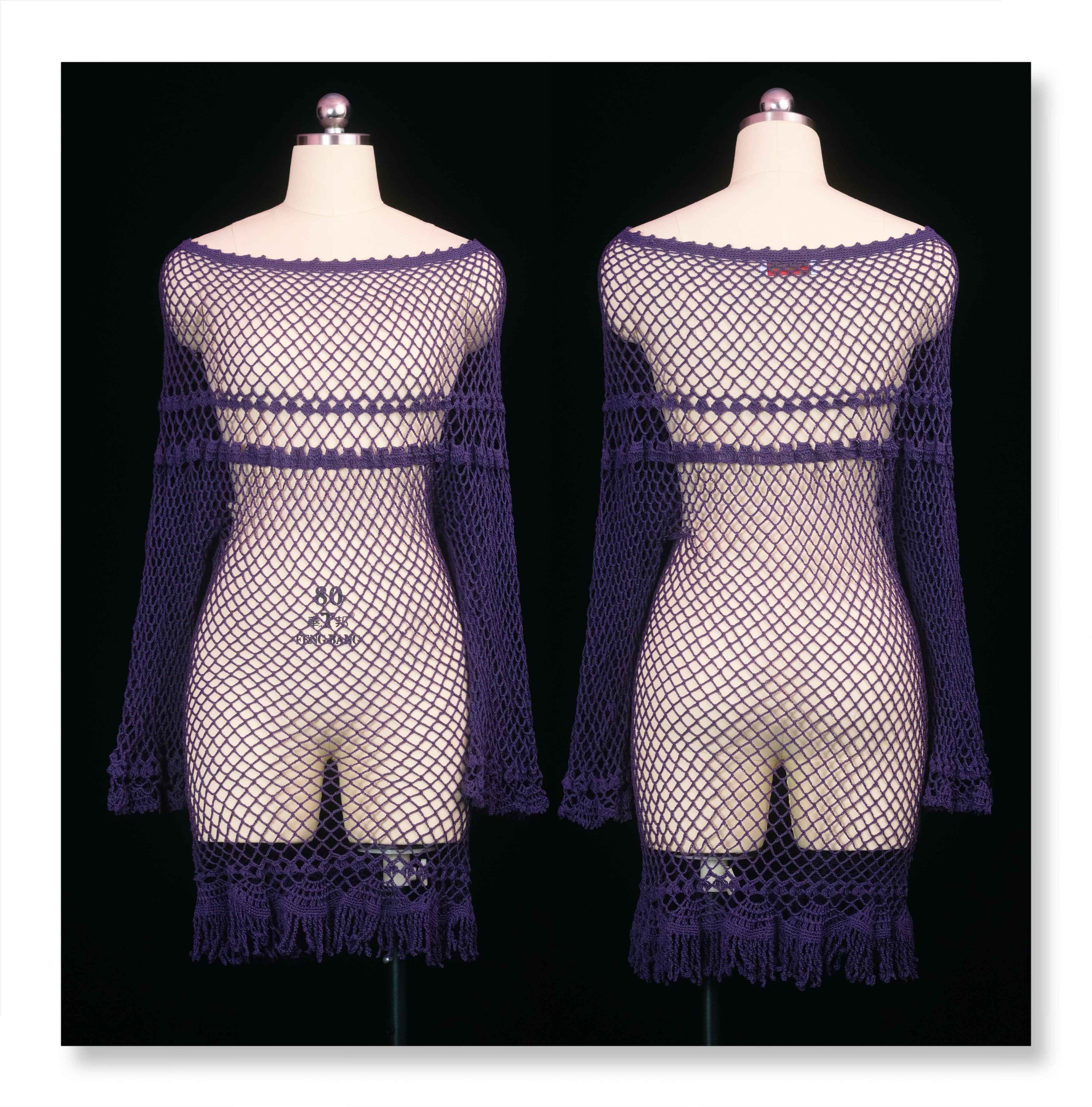 SCCREBEL_Purple_Crochet_Cutout_Tassel_Bell_Sleeve_Women's_Off-shoulder_Mini_Dresses_1045717847429_MISSTT