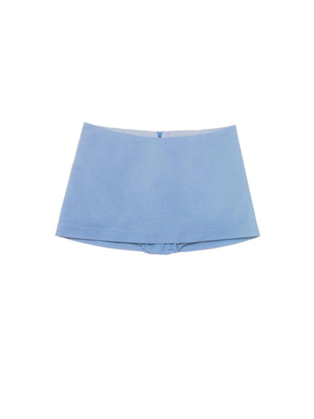 SCCREBEL Sky Blue Low Waist Hip Hugging Zipper Built In Shorts Women's Denim Mini Skirts