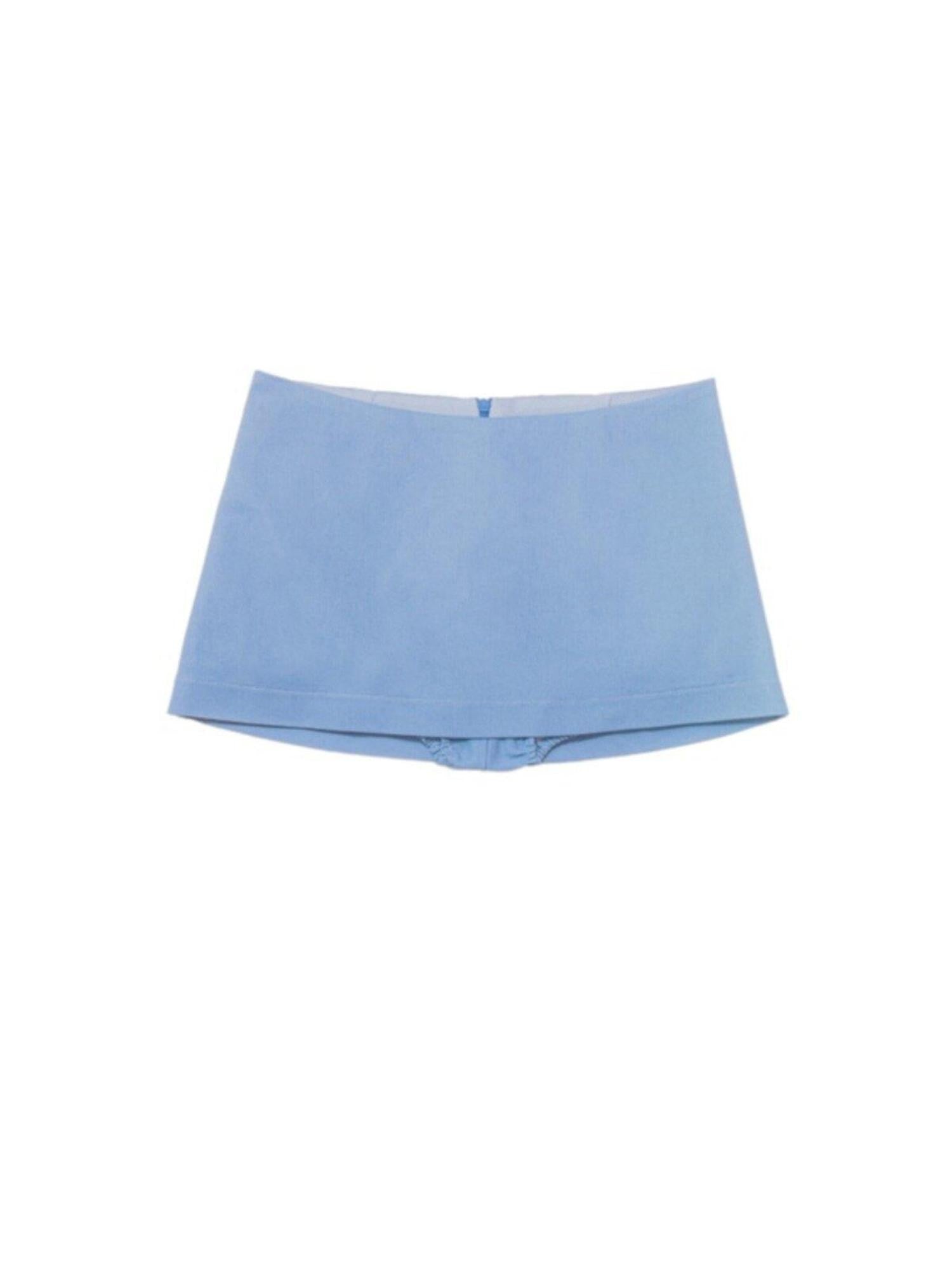 SCCREBEL Sky Blue Low Waist Hip Hugging Zipper Built In Shorts Women's Denim Mini Skirts