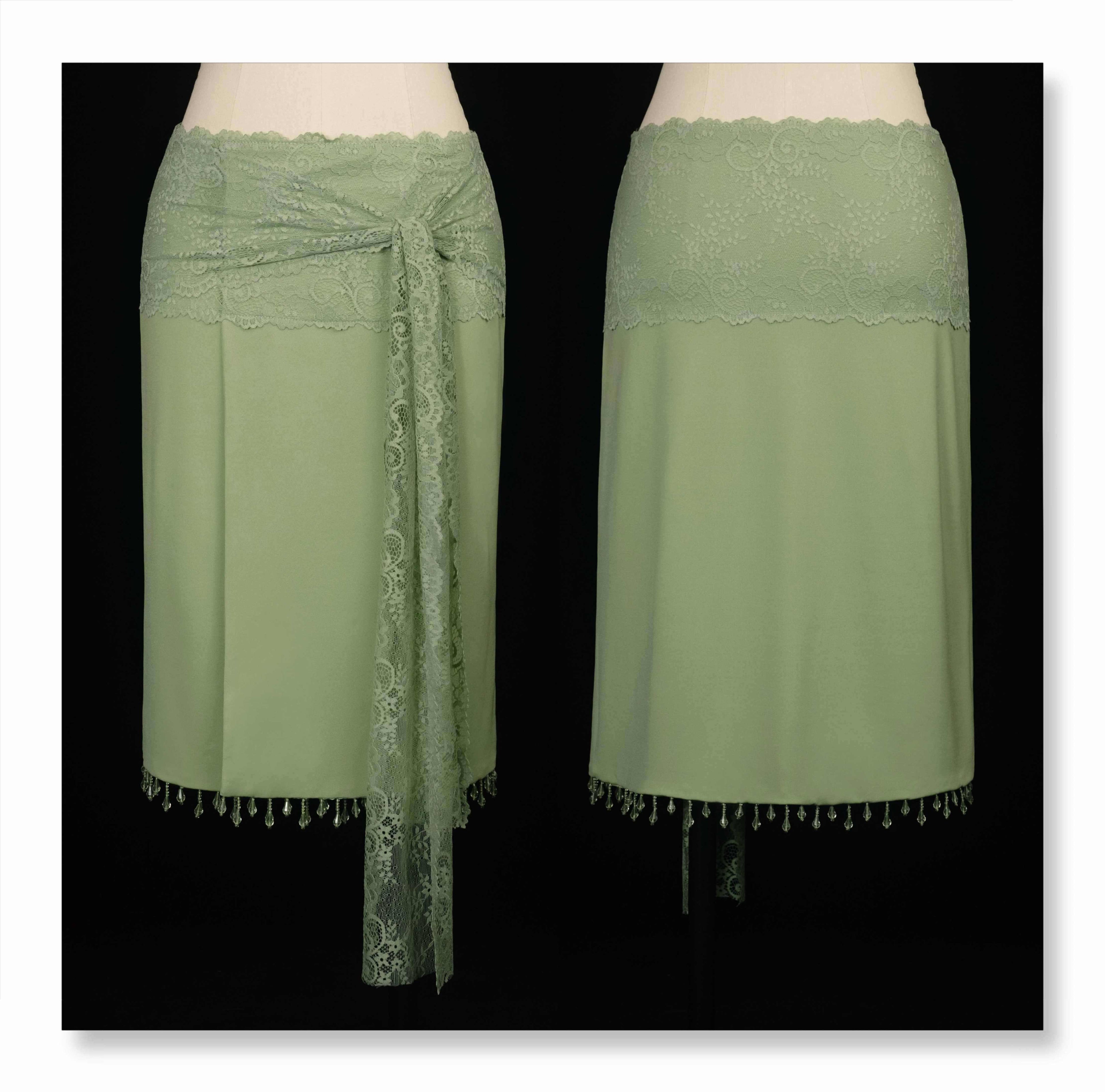 SCCREBEL_Vibrant_Green_Handmade_Beaded_Patchwork_Low_Waist_Women's_Lace_Midi_Skirts_1048517568618_MISSTT
