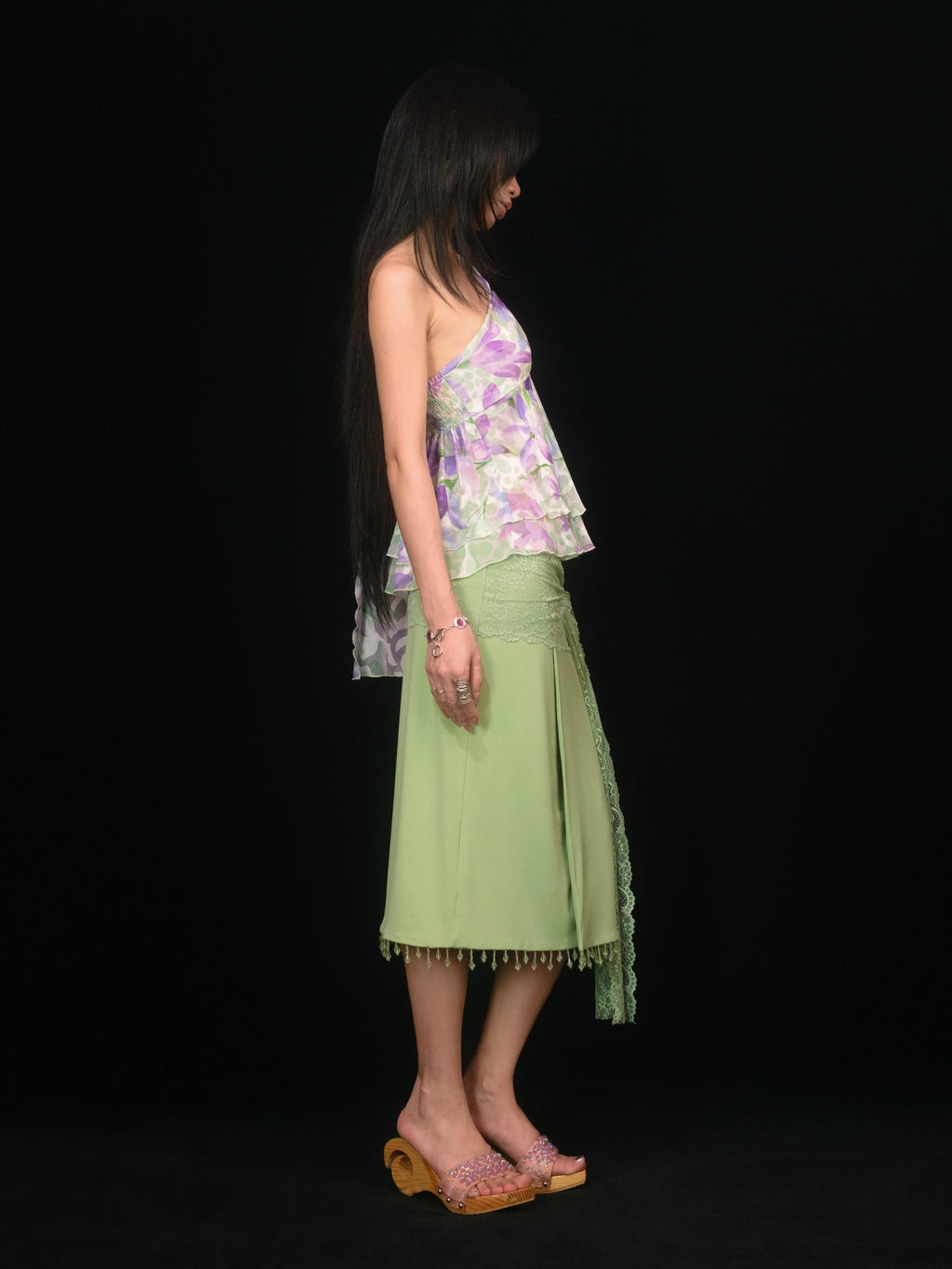 SCCREBEL Vintage Floral Print Ruffle Twist Tie Back Women's Chiffon Camisoles
