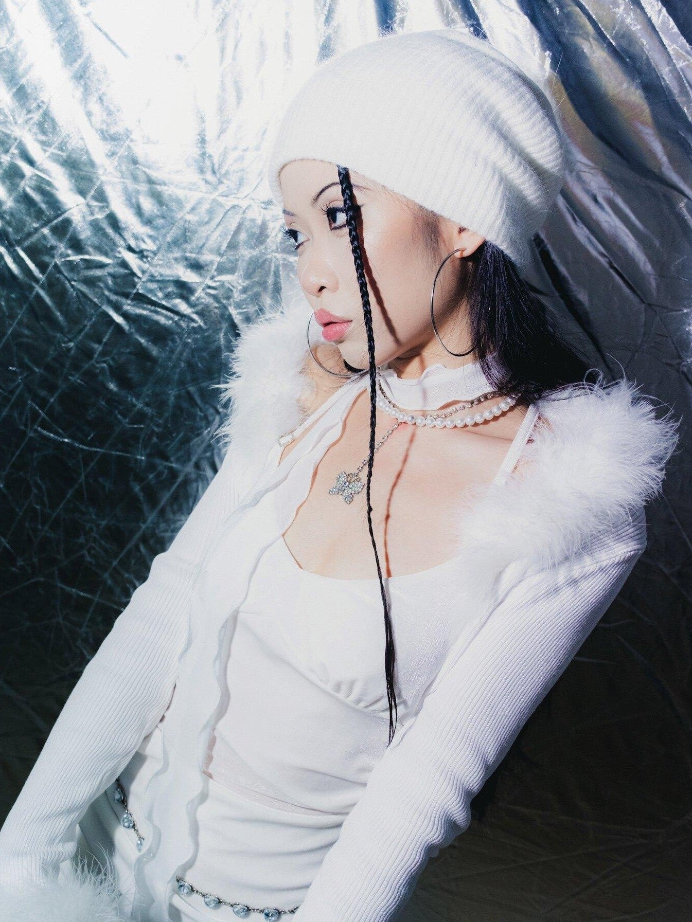 SCCREBEL White Plush Tie V-neck Short Knit High Waist Women's Spandex Cotton Cardigans