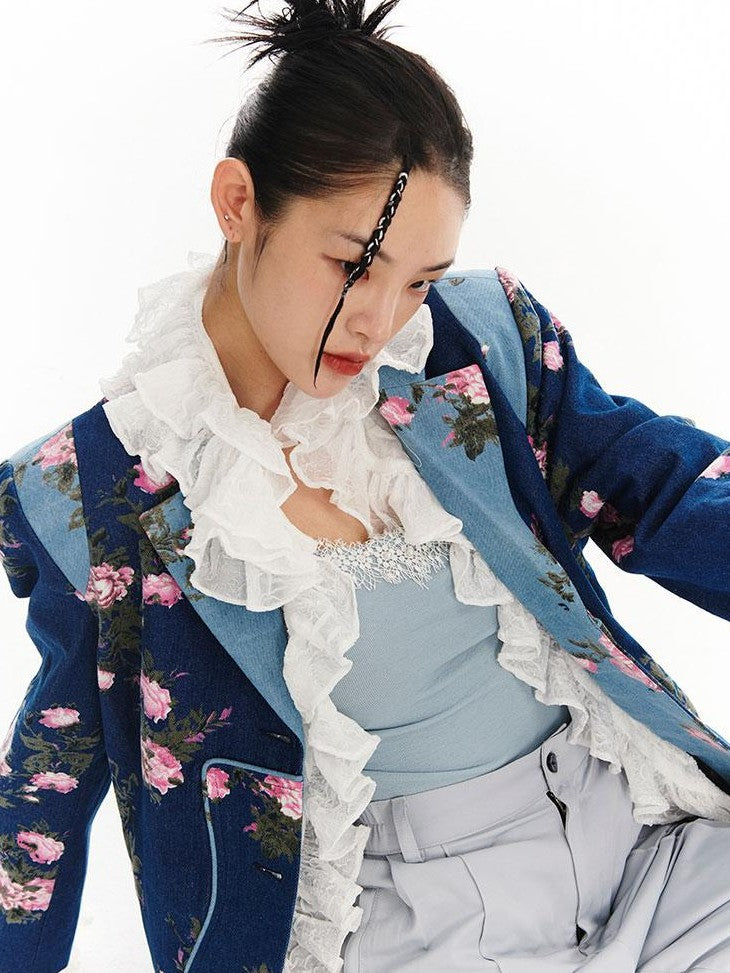 SENSELF 3d Rose Pleated Ruffle Tie Loose Long Sleeve Women's Sheer Shirts