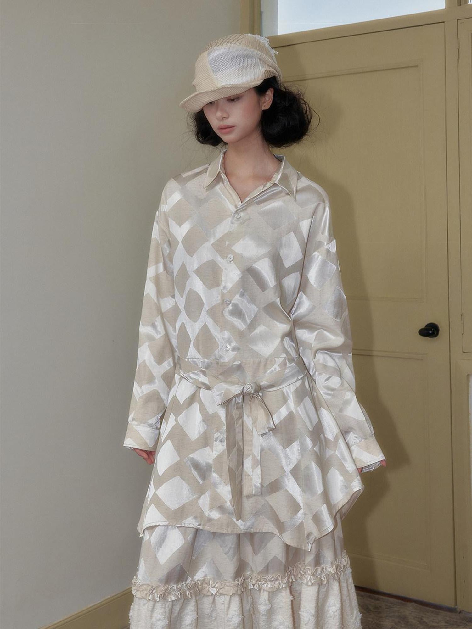 SENSELF Beige Asymmetrical Tie Gold Sheen Women's Cotton Linen Casual Maxi Dresses