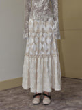 SENSELF Beige Lustrous Vintage Lace Ruffled Women's Cotton Linen Tiered Skirts