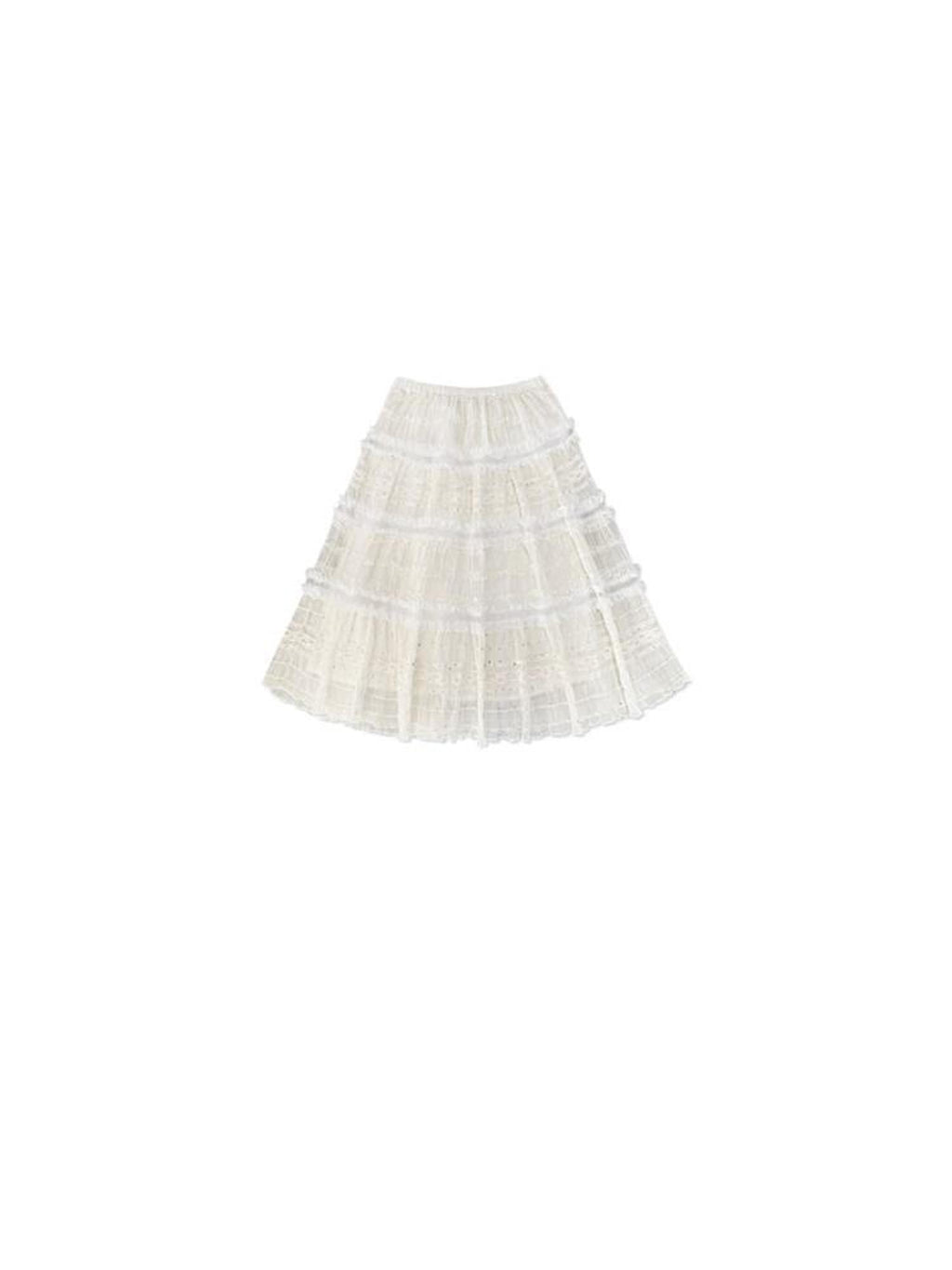 SENSELF Beige Sequin Lace Embroidered Pleated Women's Mixed Fabric A-line Skirts