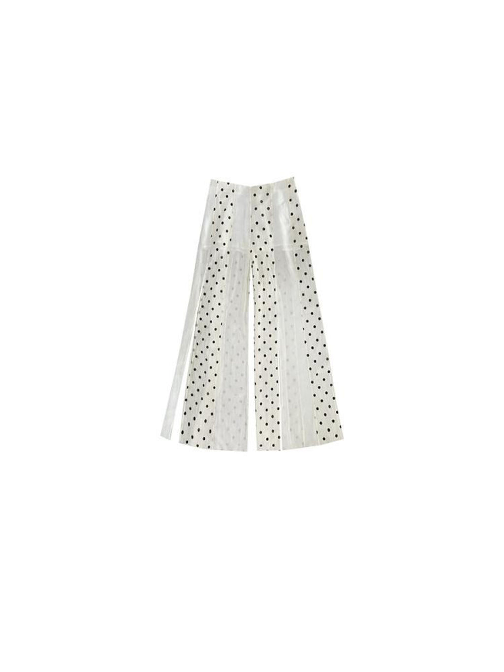 SENSELF Beige Vintage Polka Dot Irregular Patchwork Waist Slit Women's Wide-leg Pants