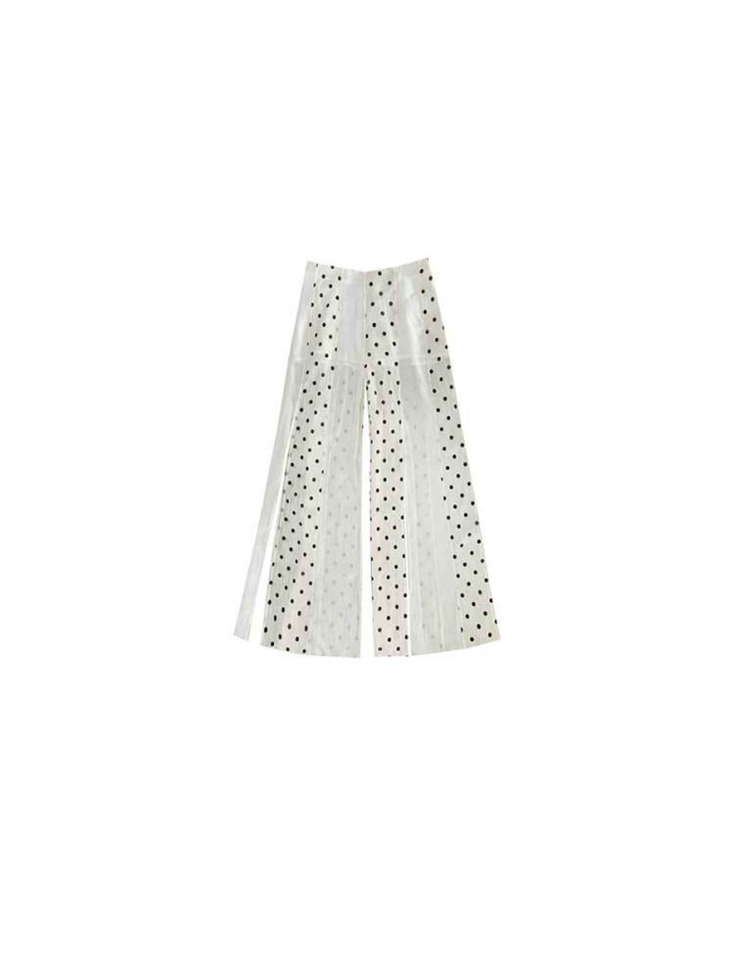 SENSELF Beige Vintage Polka Dot Irregular Patchwork Waist Slit Women's Wide-leg Pants