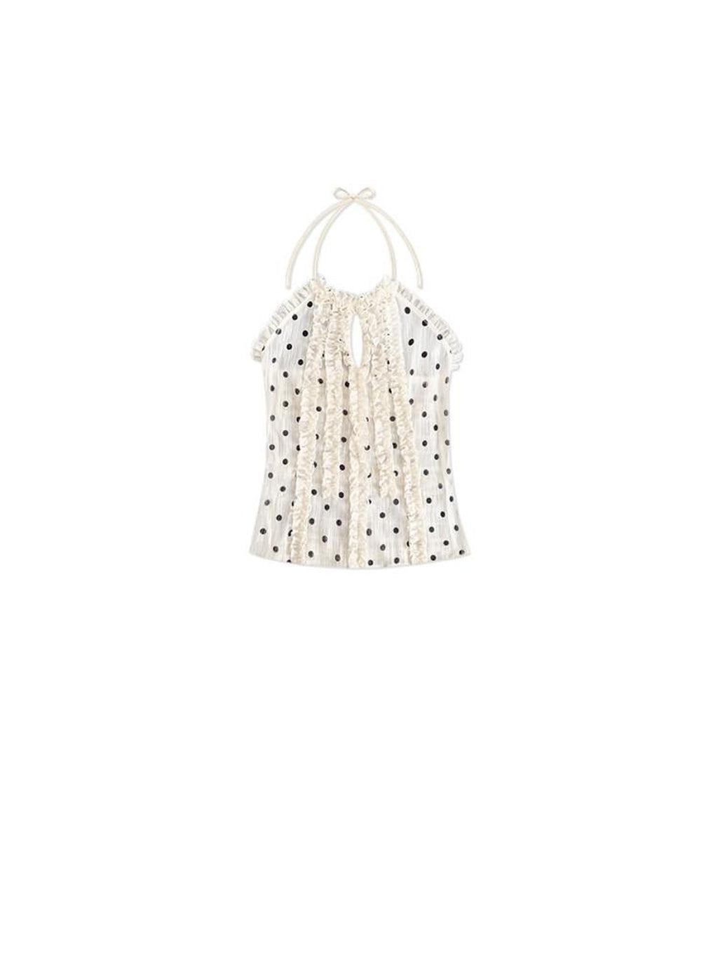 SENSELF Beige Vintage Polka Dot Lace Splice Cutout Women's Other Fabric Halter Tops