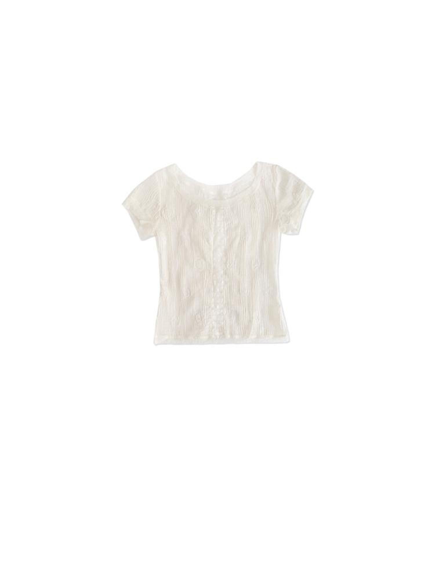 SENSELF Beige Vintage Ruched Floral Patchwork Cutout Women's Off-shoulder T-shirts