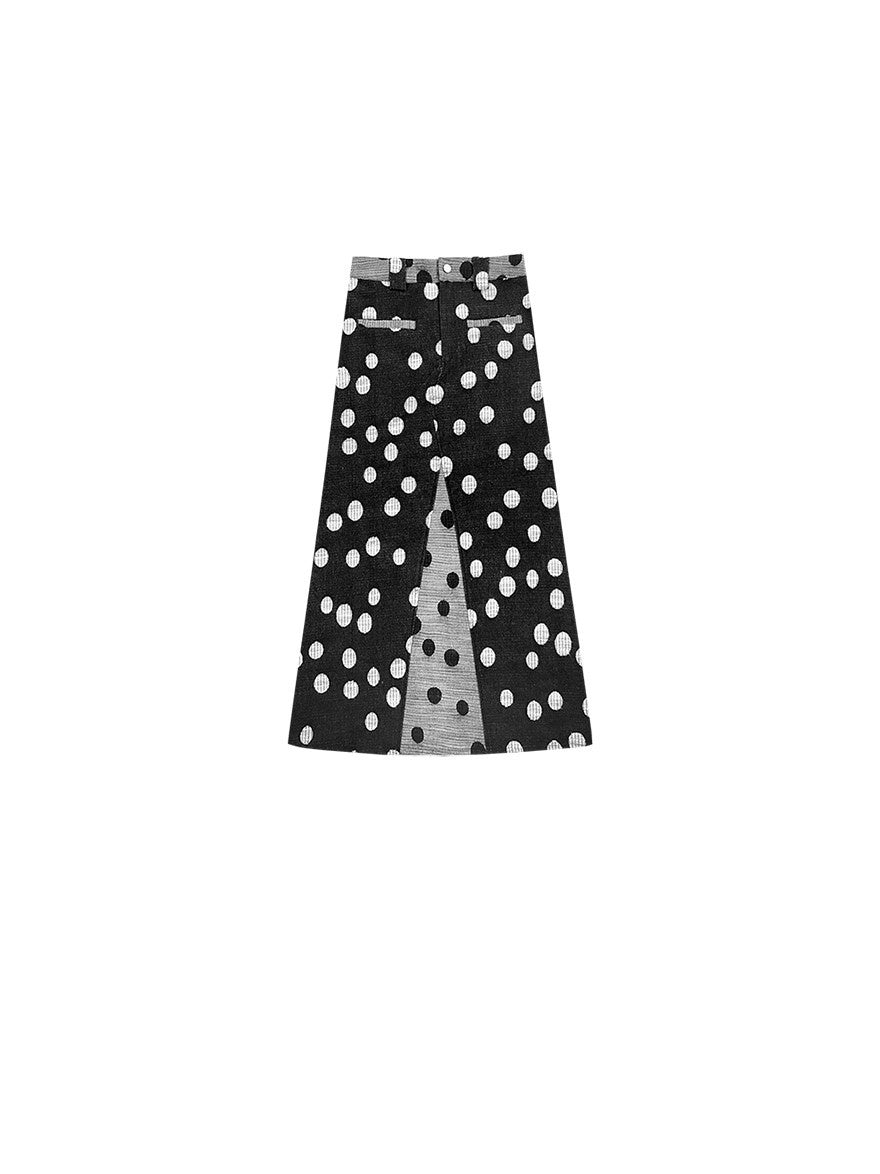 SENSELF_Black_And_Navy_Polka_Dot_A_Line_Low_Waist_Women's_Denim_Maxi_Skirts_845140138522_MISSTT