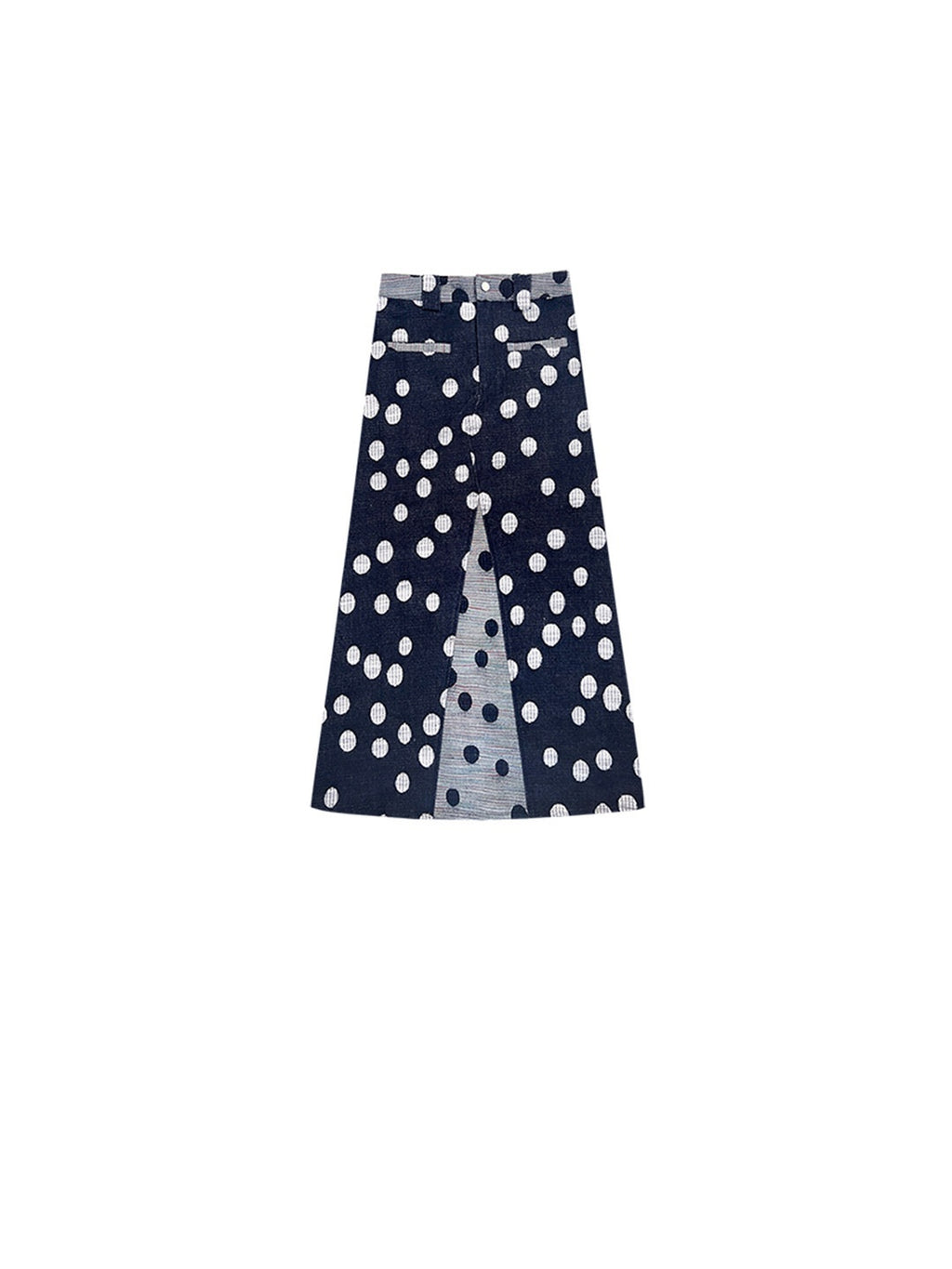SENSELF_Black_And_Navy_Polka_Dot_A_Line_Low_Waist_Women's_Denim_Maxi_Skirts_845140138522_MISSTT