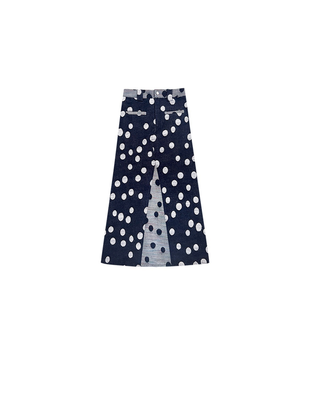 SENSELF_Black_And_Navy_Polka_Dot_A_Line_Low_Waist_Women's_Denim_Maxi_Skirts_845140138522_MISSTT
