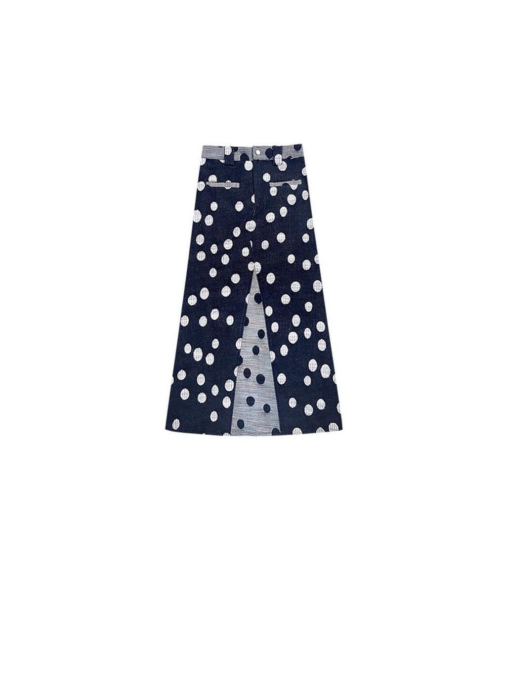 SENSELF Black And Navy Polka Dot A Line Low Waist Women's Denim Maxi Skirts