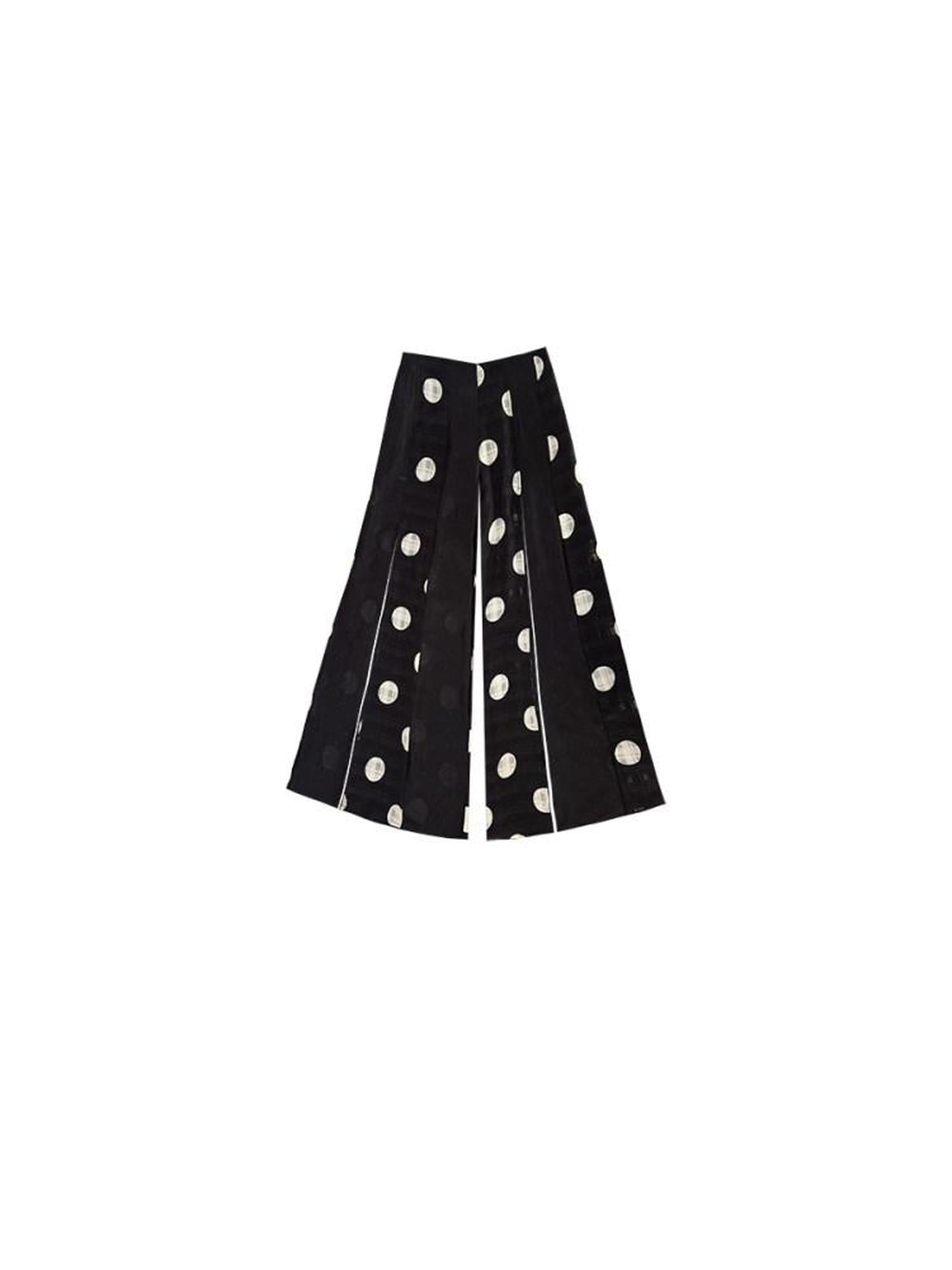 SENSELF Black Asymmetric Patch Polka Dot Plaid Split Low Waist Women's Wide-leg Pants