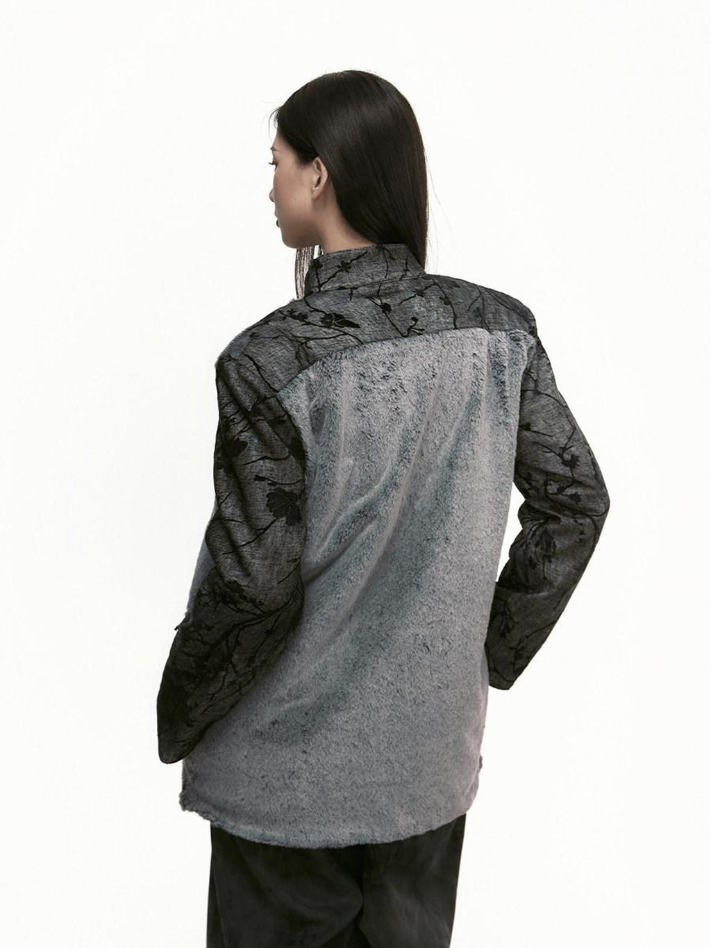 SENSELF Black Gray Colorblock Zhongshan Style Tailored Women's Wool Blazers