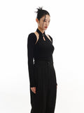 SENSELF Black New Chinese Style Shawl Two Piece Women's Halter Tops