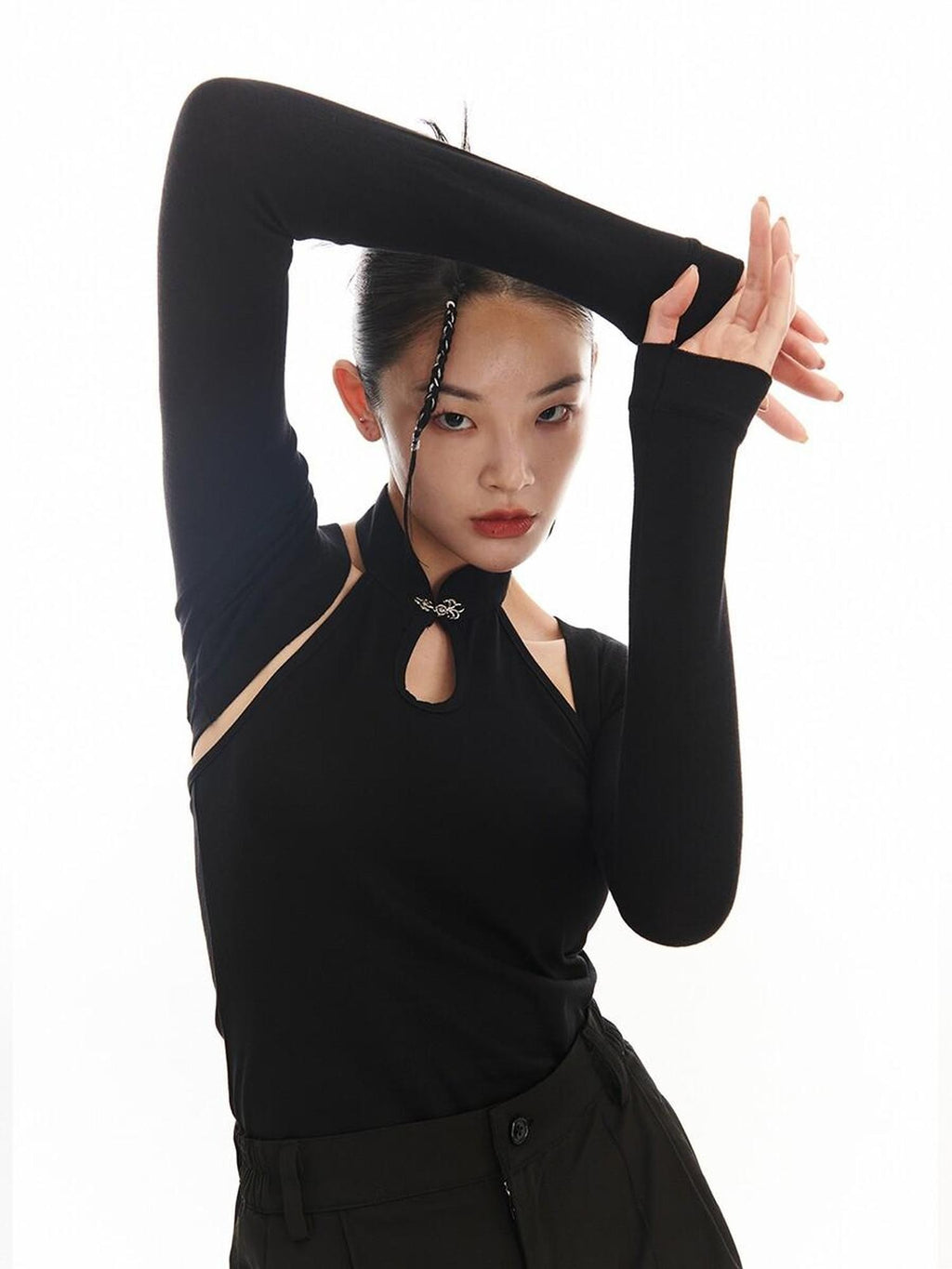 SENSELF Black New Chinese Style Shawl Two Piece Women's Halter Tops