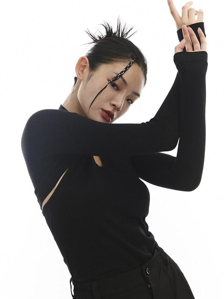 SENSELF Black New Chinese Style Shawl Two Piece Women's Halter Tops