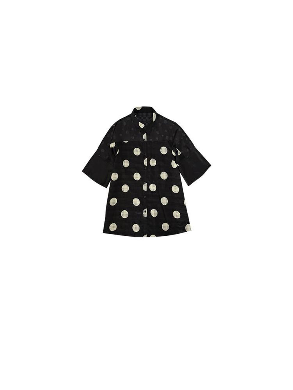 SENSELF Black Polka Dot Plaid Patchwork Women's Loose Three Quarter Sleeve Shirts